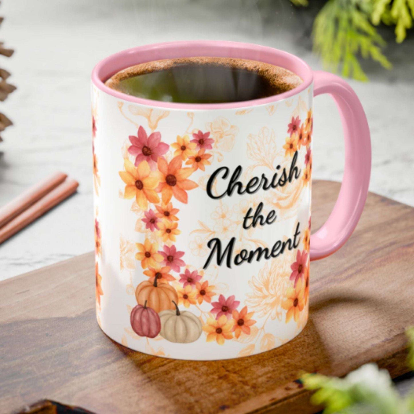 Fall Flowers Coffee Mug 11oz | Ceramic Tea Cup | Inspirational