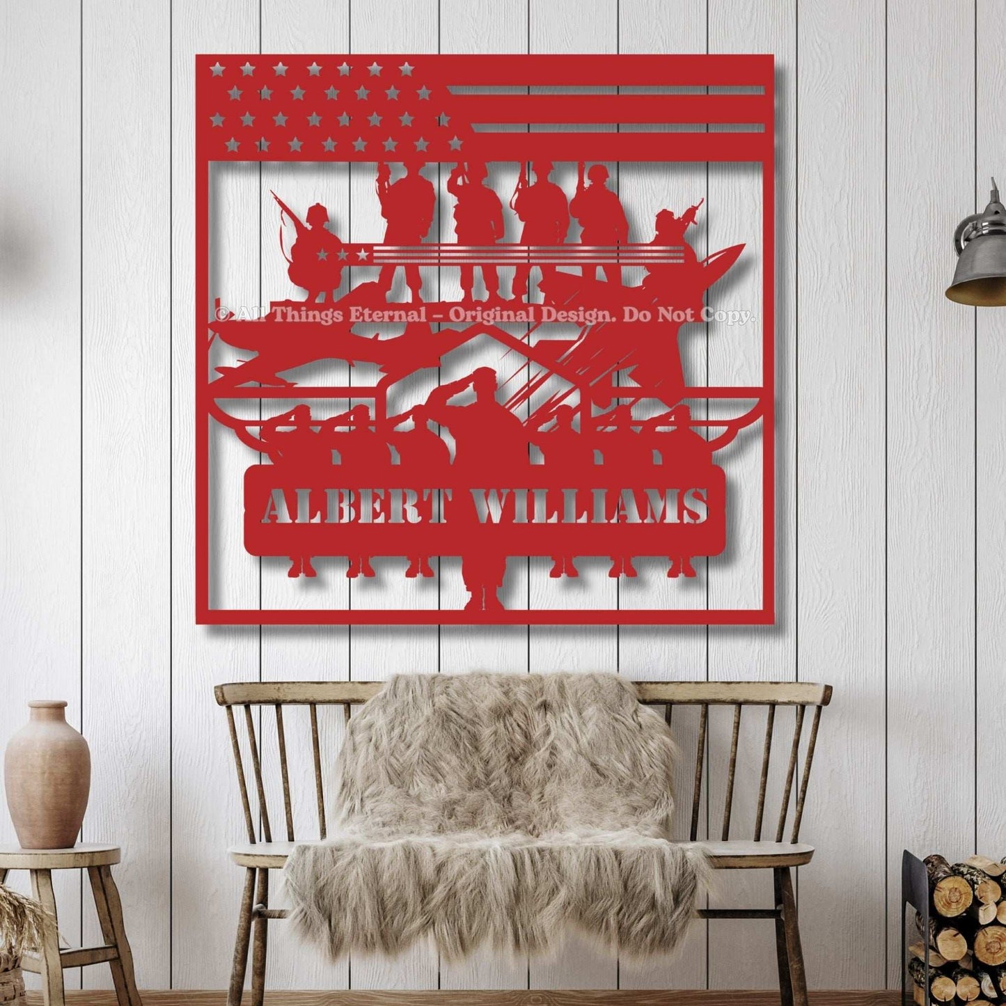 Custom Patriotic Metal Wall  Art- Gift for Veteran, US Army, Navy, Marines, Soldier