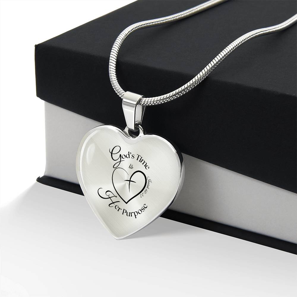 God’s Time Is Her Purpose Necklace – Isaiah 60:22 Heart Pendant
