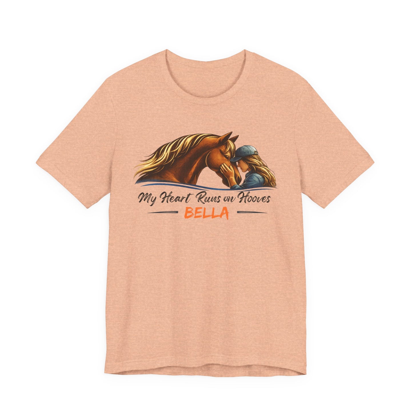 Horse Lover T‑Shirt - My Heart Runs on Hooves Personalized Bella Tee