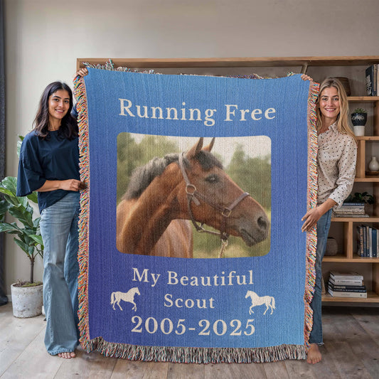 Personalized Horse Photo Woven Blanket with Name & Est Date