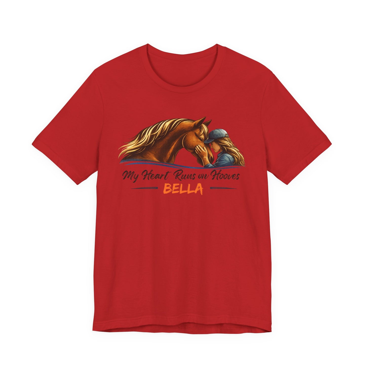 Horse Lover T‑Shirt - My Heart Runs on Hooves Personalized Bella Tee