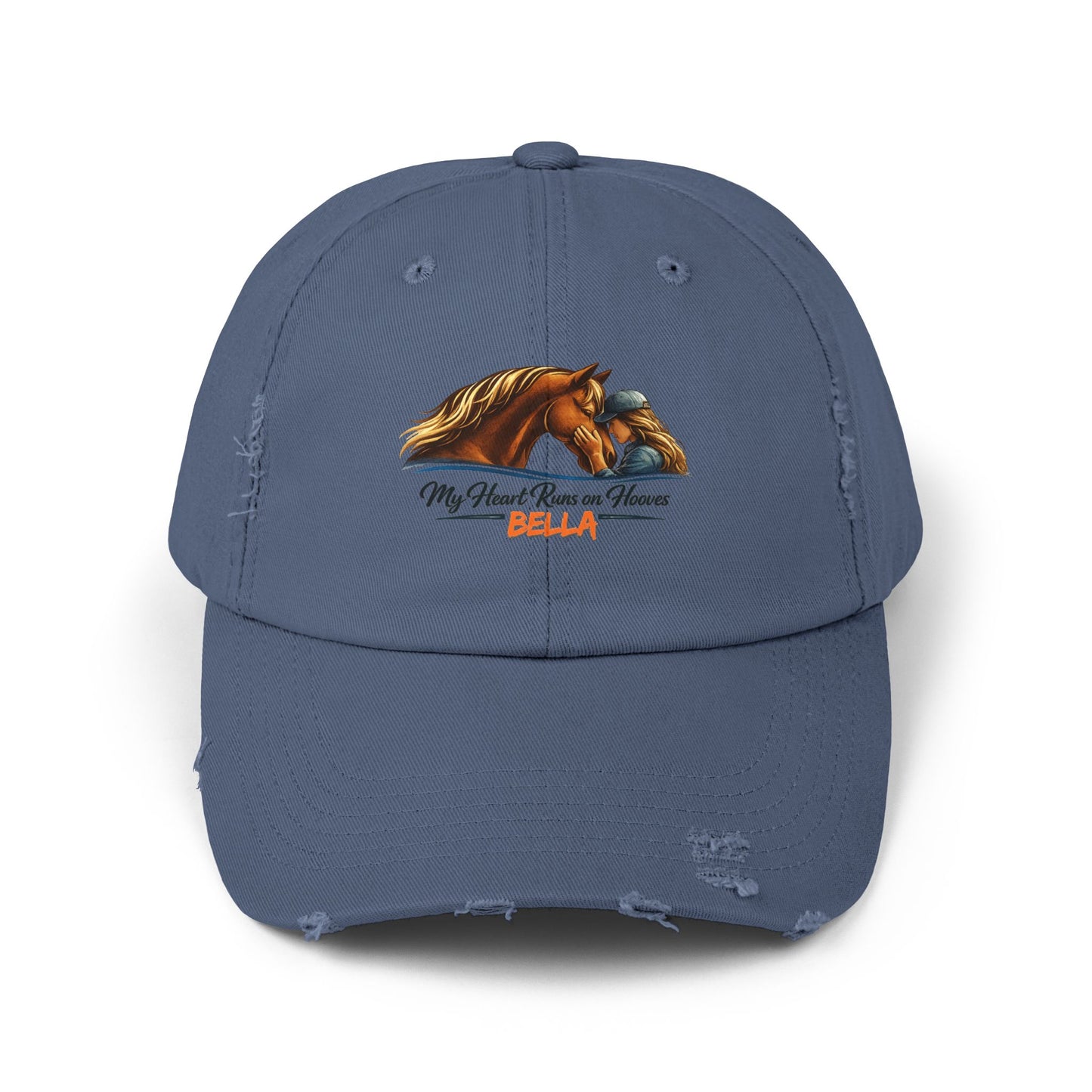 Custom Name Distressed Horse Cap – My Heart Runs on Hooves Hat for Women