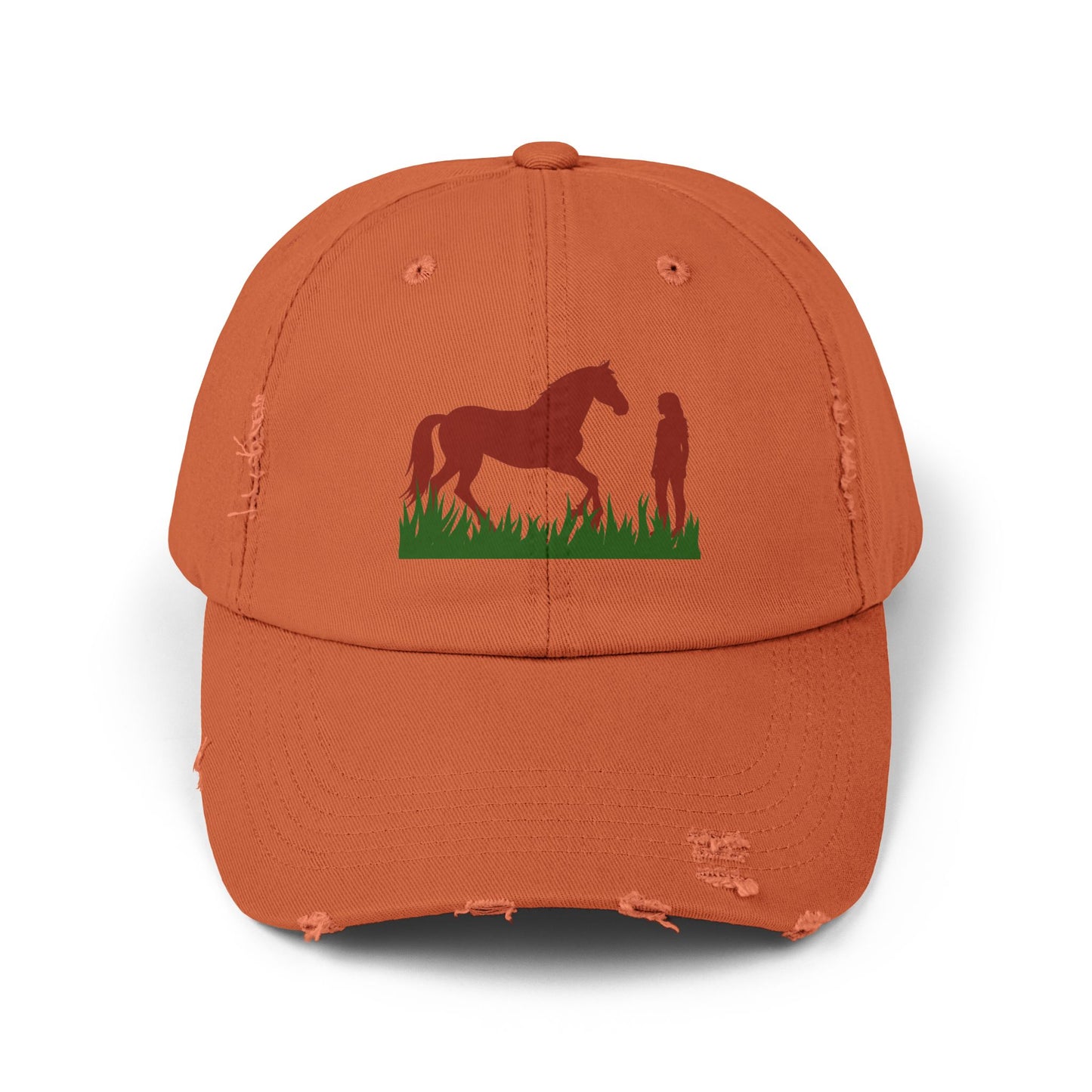 Distressed Horse & Rider Cap — Rustic Equestrian Baseball Hat