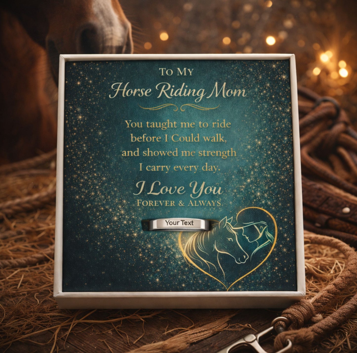 Personalized Horse Mom Engraved Ring – Custom Gift For Mother's Day