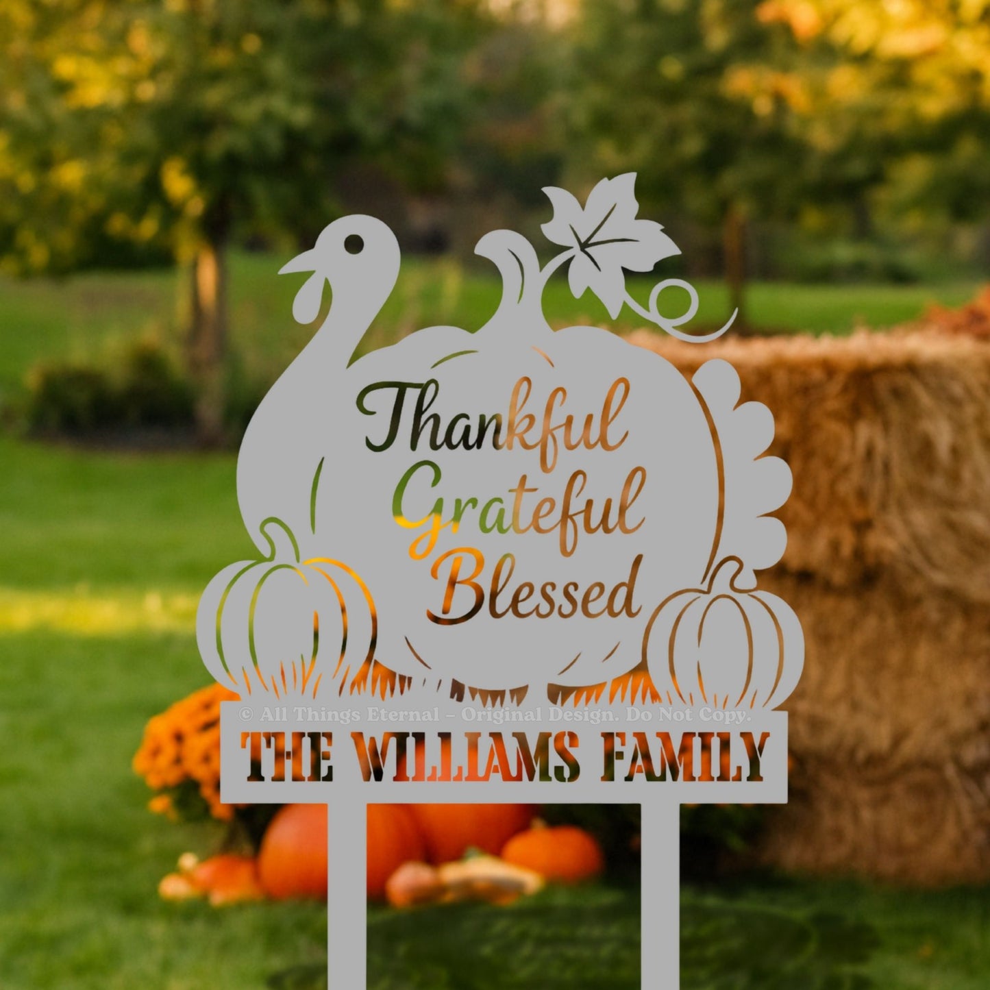Thankful Grateful Blessed Yard Sign – Autumn Metal Outdoor Decor