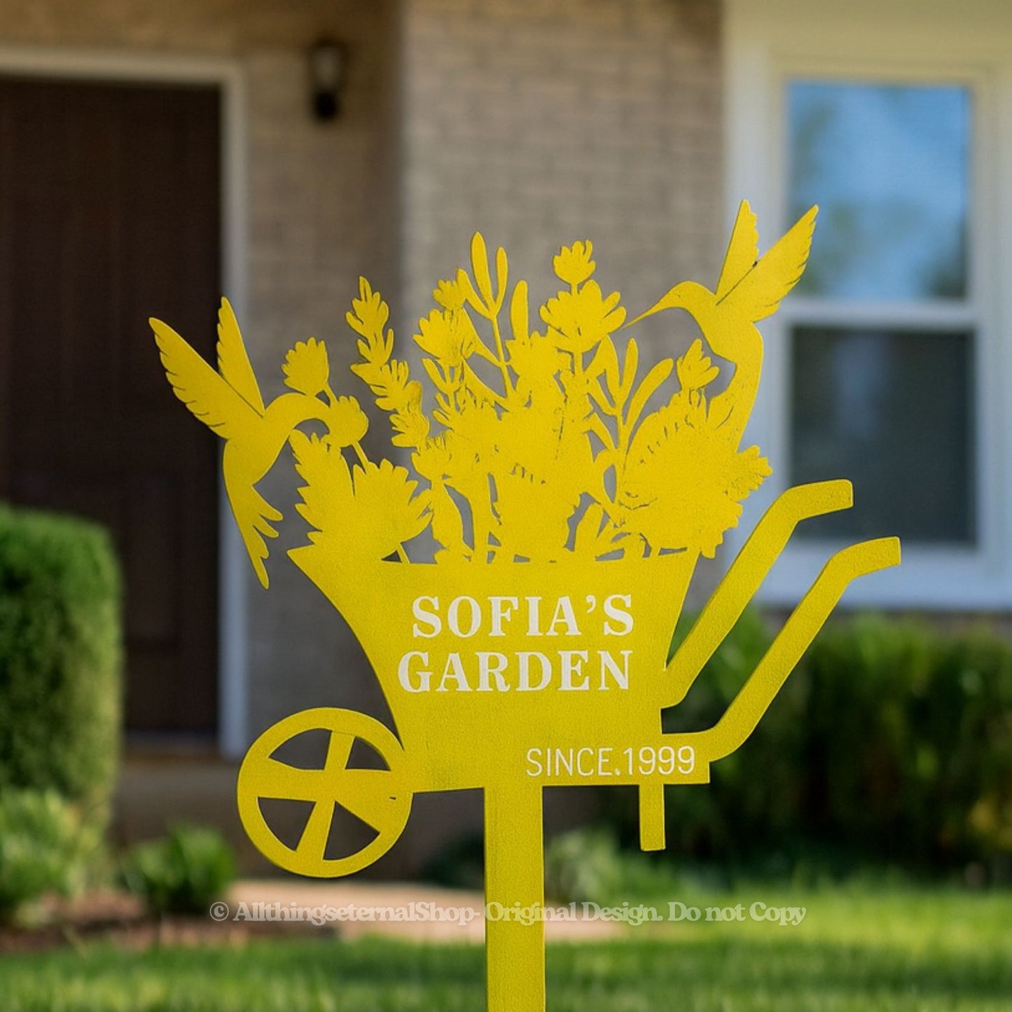 Personalized Bird & Flowers Garden Sign – Custom Metal Family Yard Stake