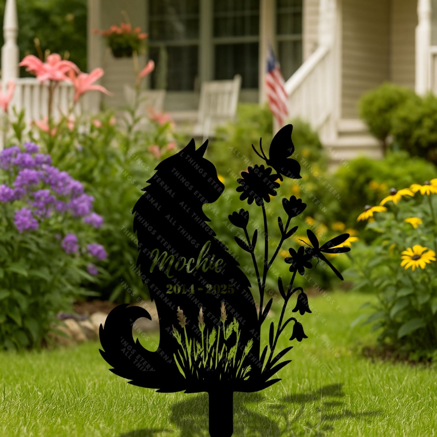 Personalized Cat Memorial Stake | Floral Metal Pet Grave Marker