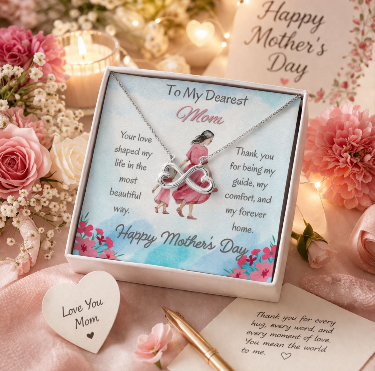 To My Dearest Mom Endless Love Necklace with Message Card Gift For Mother's Day