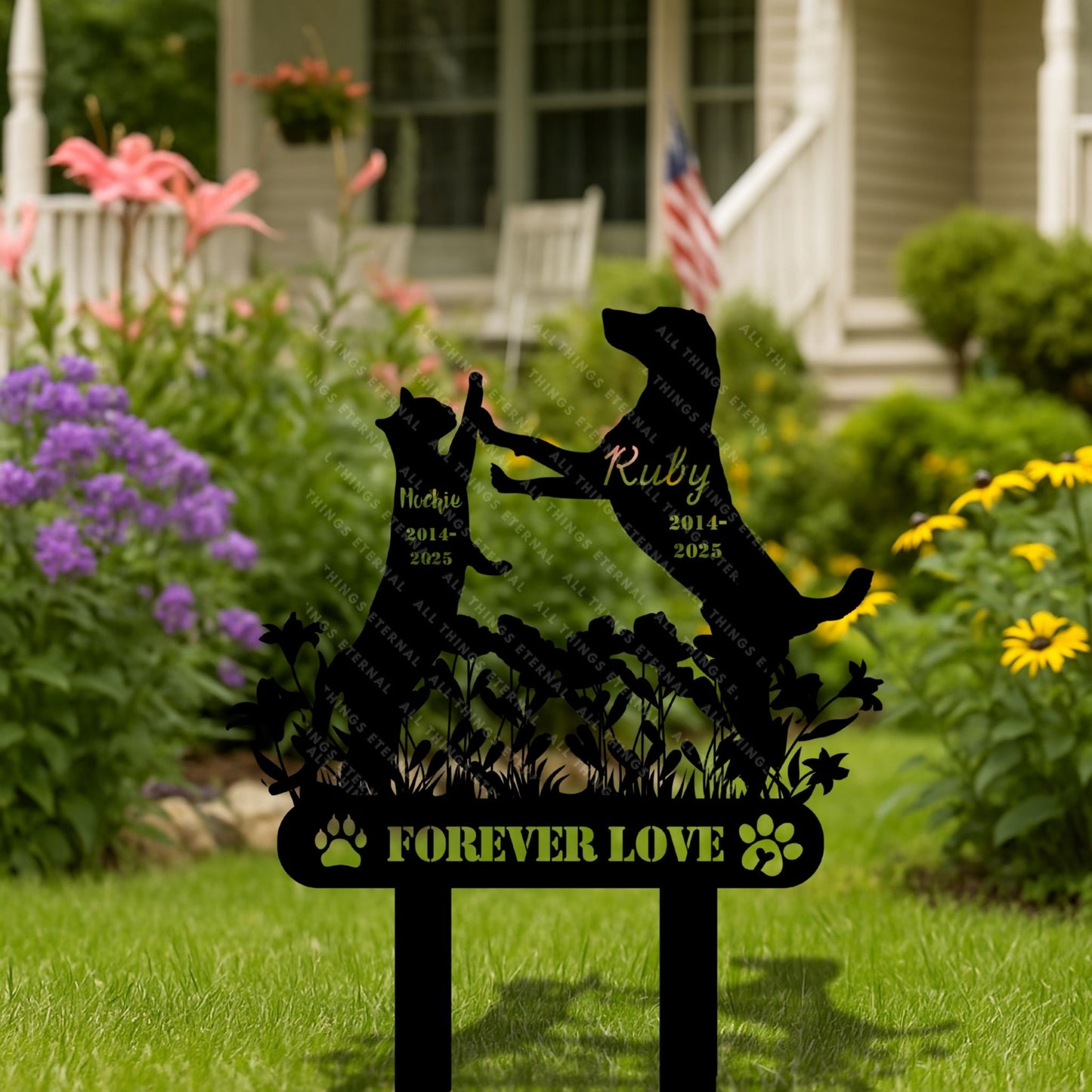Custom Pet Memorial Grave Marker – Personalized Dog & Cat Metal Sign