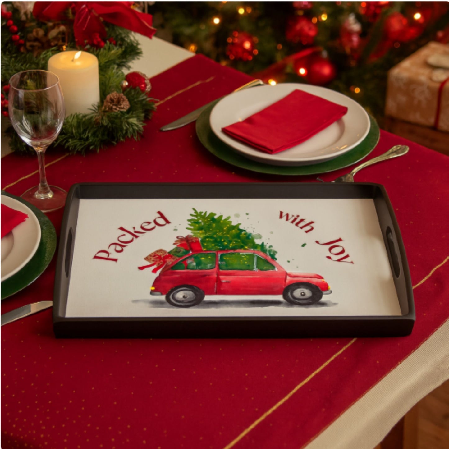 Large Bamboo Christmas Serving Tray – Festive Holiday Platter