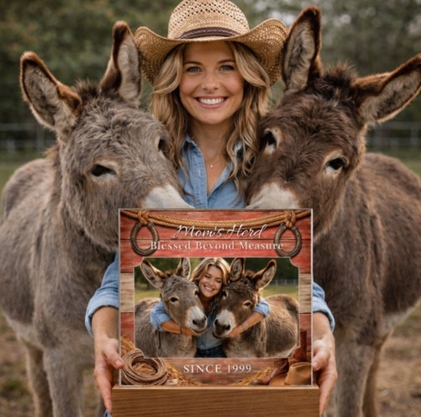 Mom's Herd Blessed Beyond Measure Photo Square Acrylic Plaque – Personalized Donkey Lovers Gift