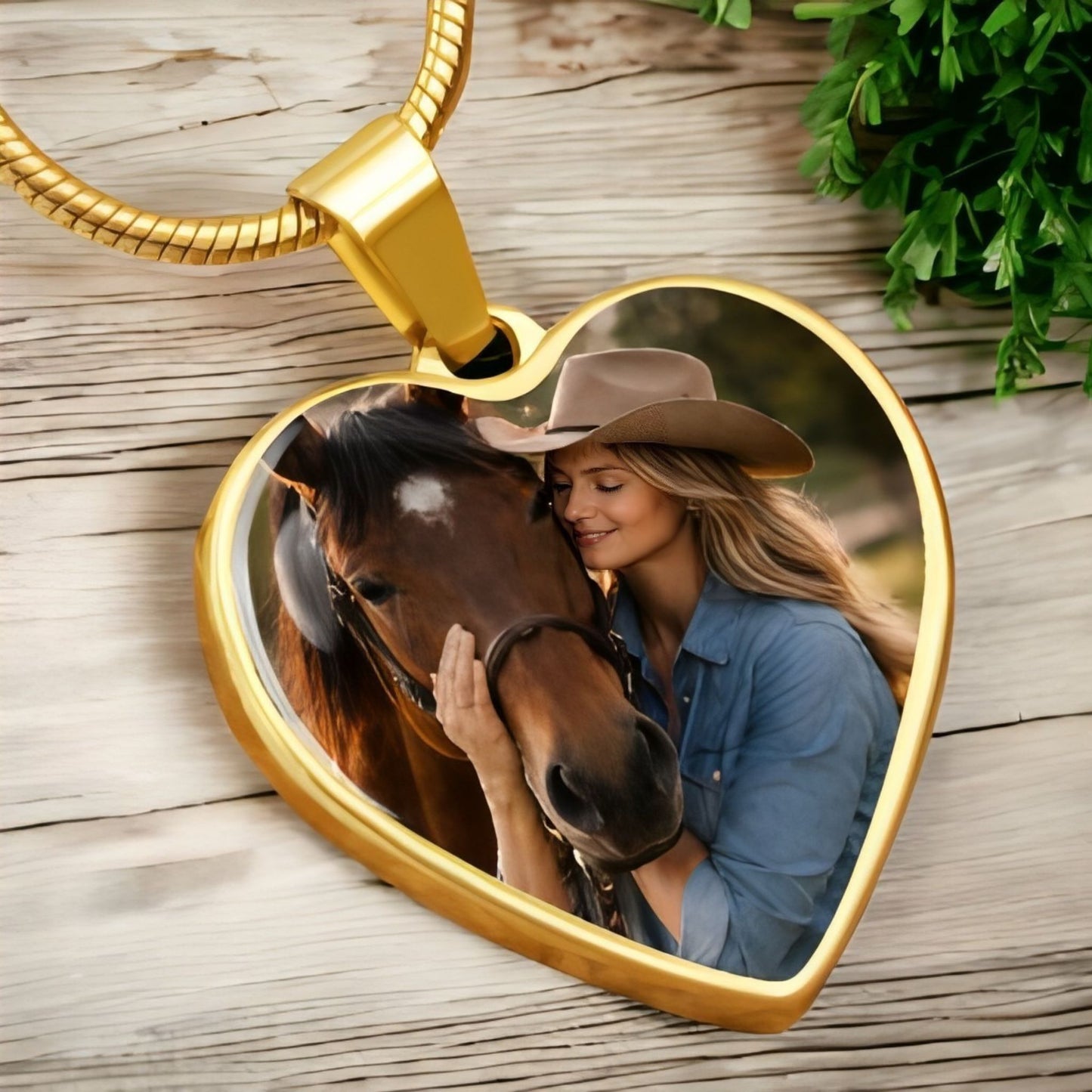 Personalized Horse Memorial Photo Heart Necklace with Message Card