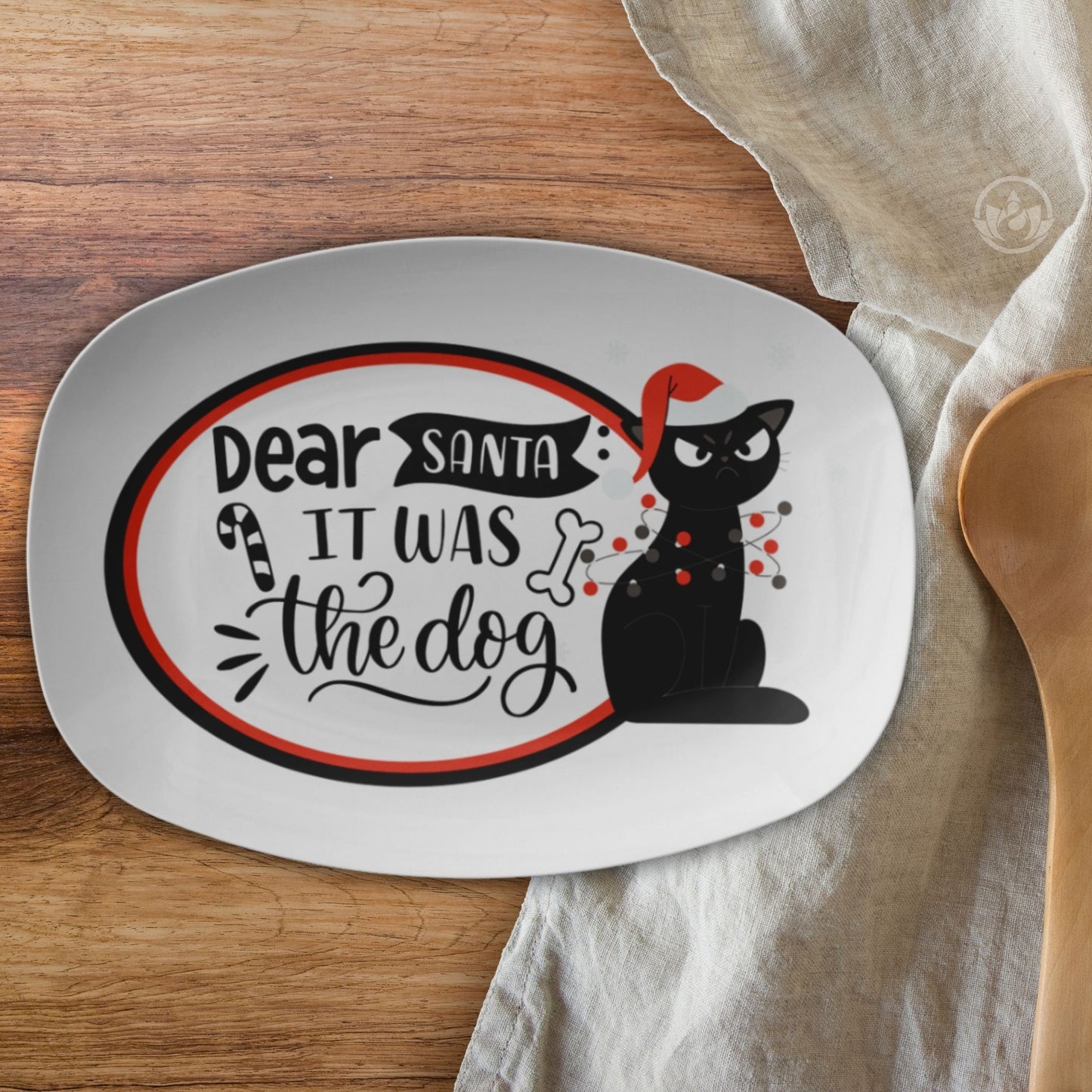 Funny Cat “Dear Santa It Was the Dog” Serving Tray – Holiday Platter