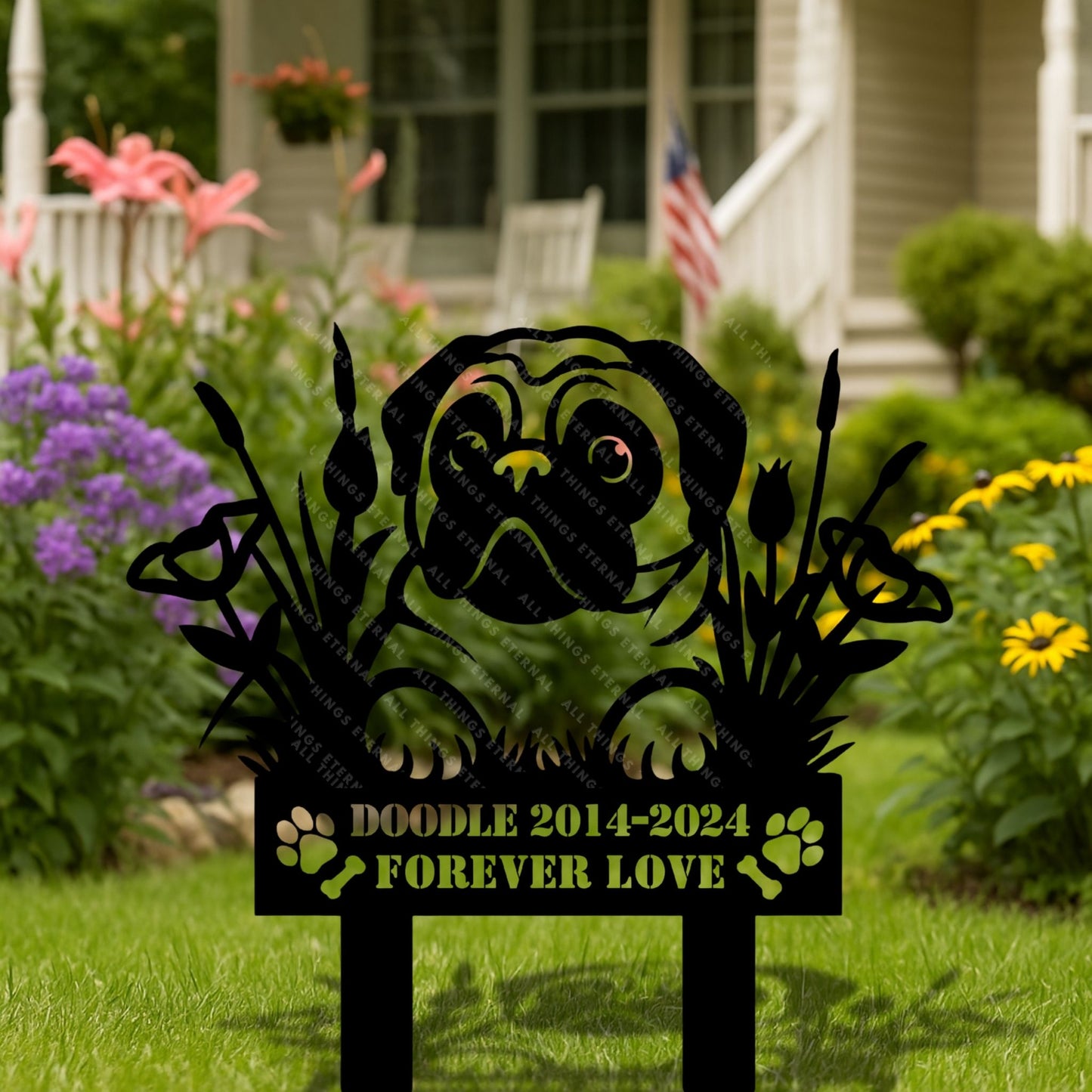 Personalized Pug Memorial Stake – Custom Metal Pet Grave Marker