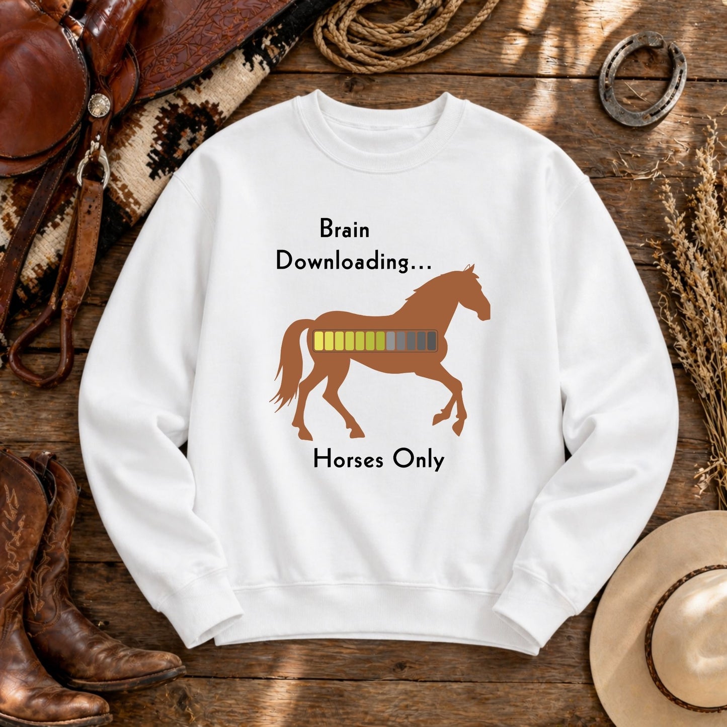 Brain Downloading Horses Only Sweatshirt Funny Equestrian Crewneck