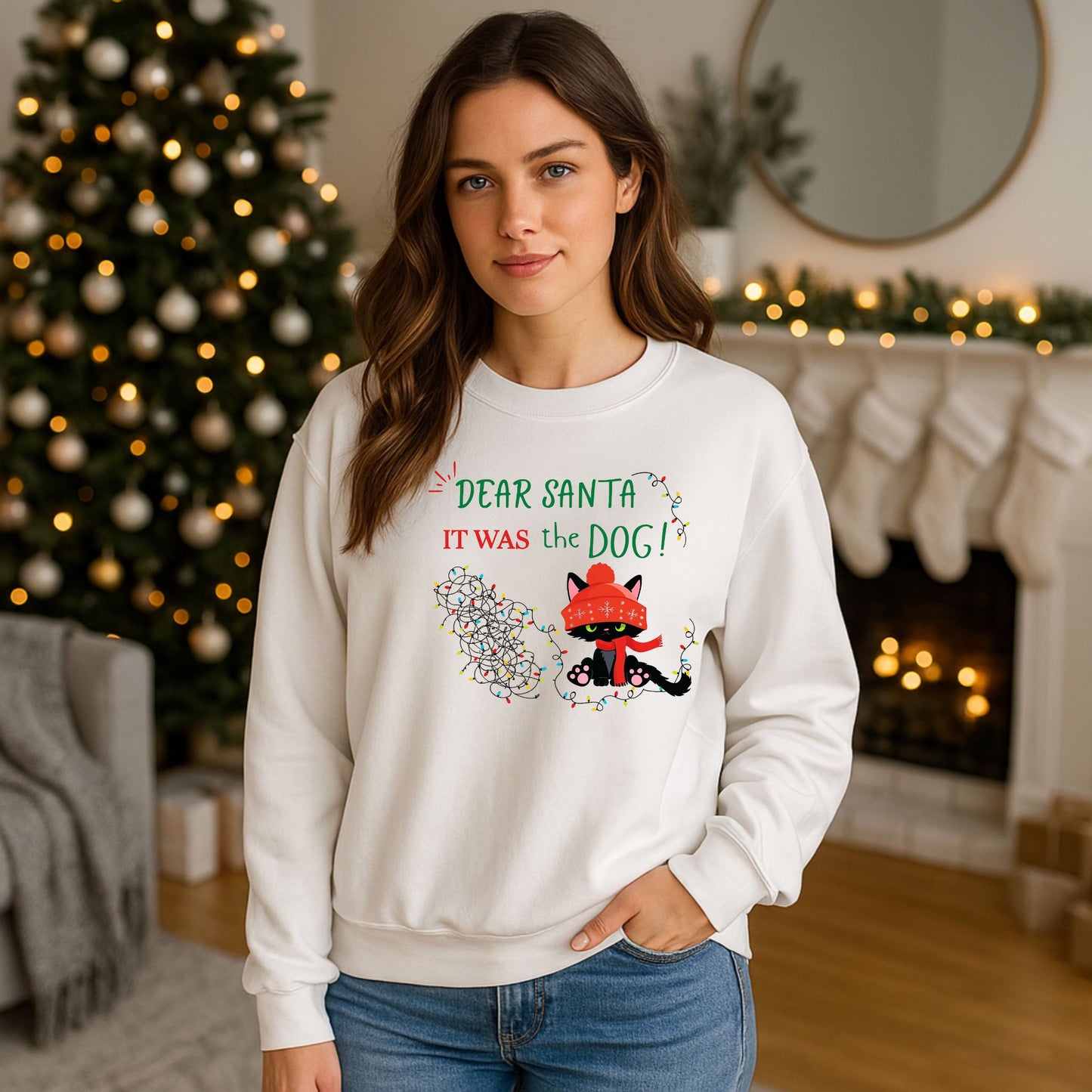 It Was the Dog Funny Cat Sweatshirt – Cozy Holiday Christmas Gift
