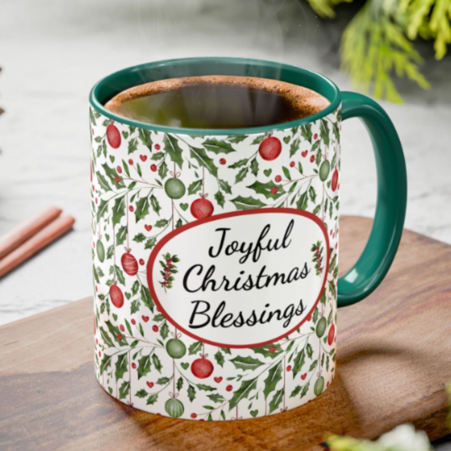Joyful Christmas Blessings Mug | Festive Two-Tone Coffee Cup