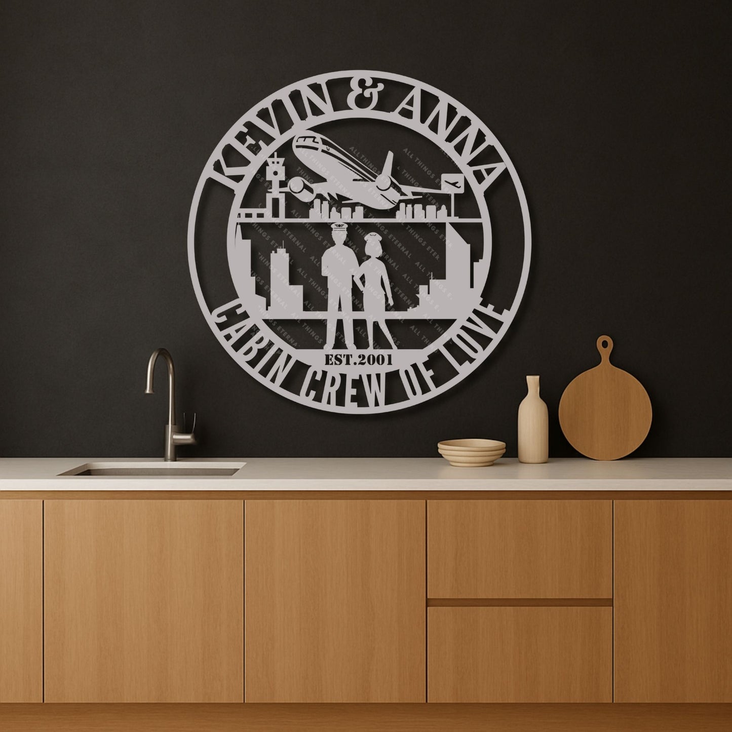 Custom Name Cabin Crew Couple Metal Wall Art – Personalized Aviation