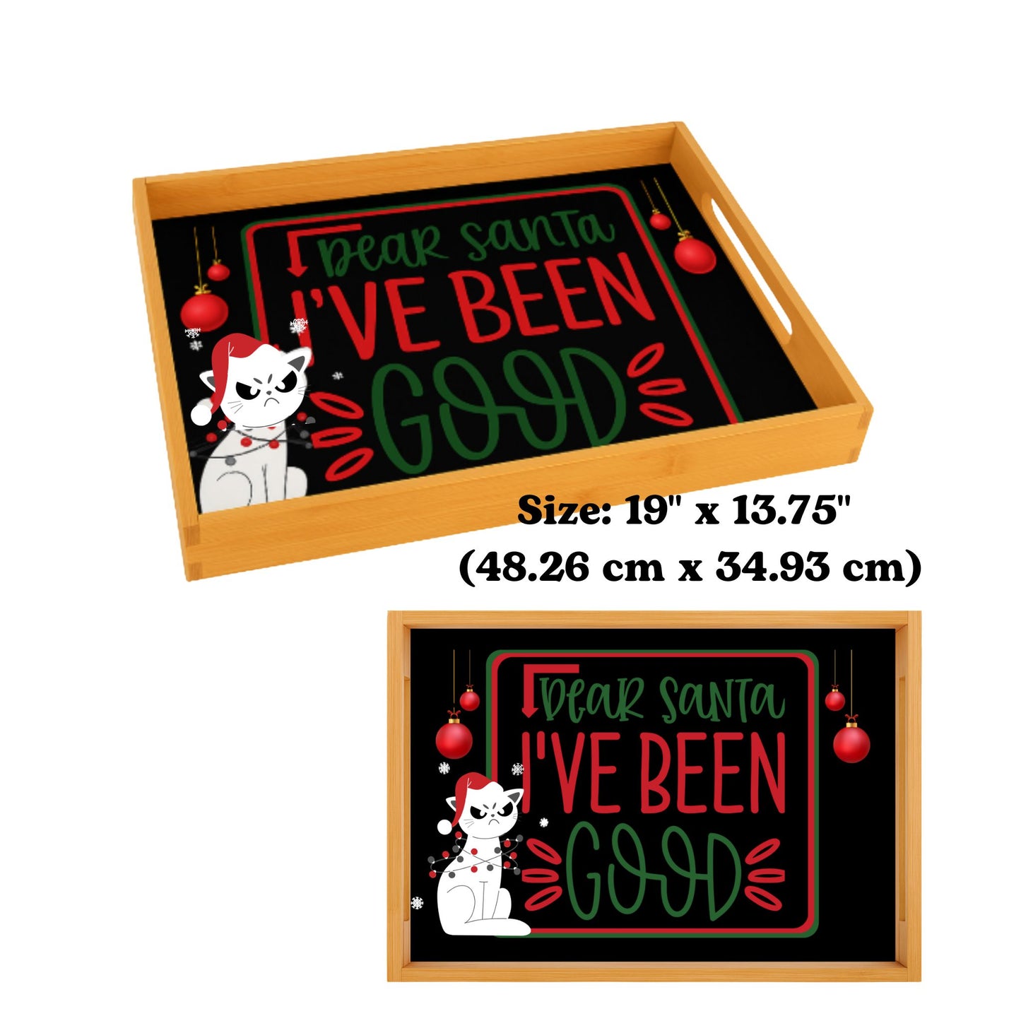 Funny Cat Christmas Tray – Dear Santa Espresso Black Party Platter
