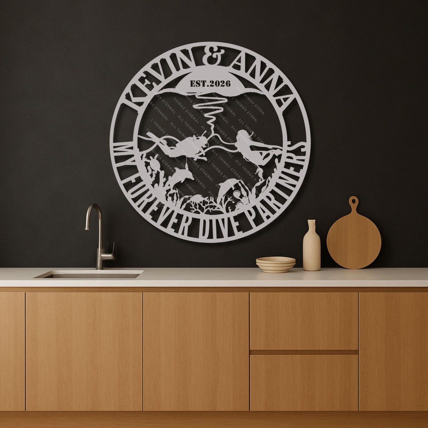 Custom Diving Couple Metal Wall Art | Personalized Scuba Diver Sign