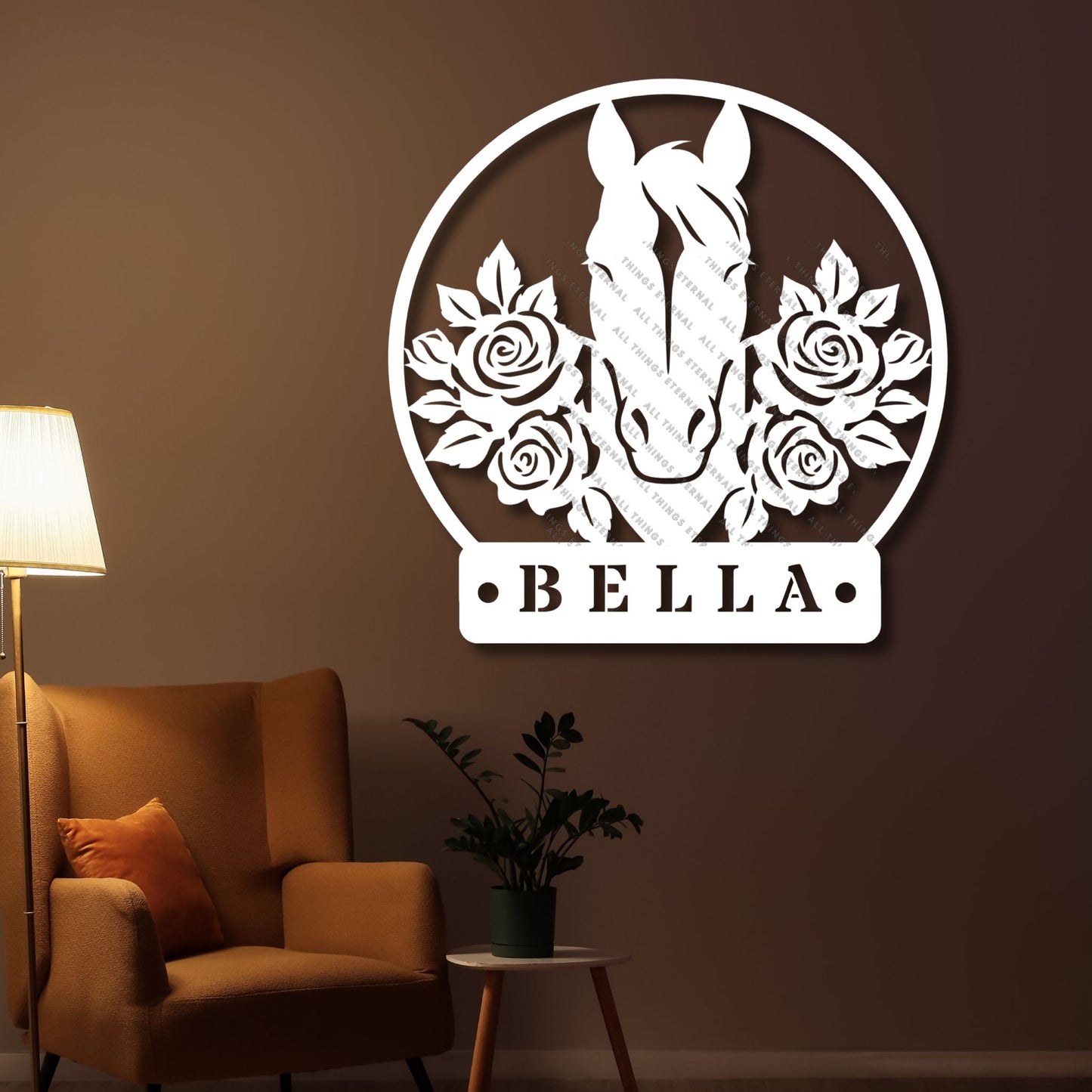 Personalized Horse Stall Name Metal Sign | Floral Horse Barn Wall Decor