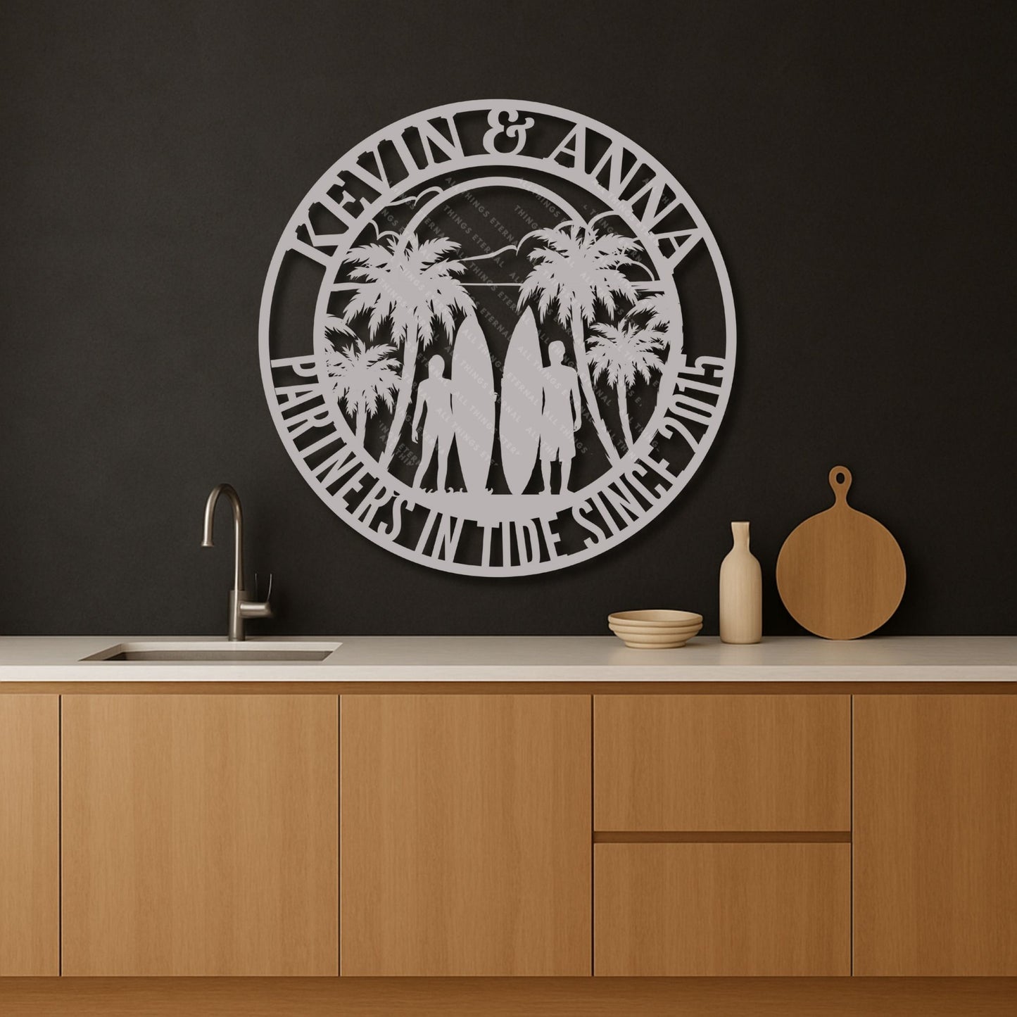 Personalized Surfer Couple Metal Wall Art | Custom Husband & Wife
