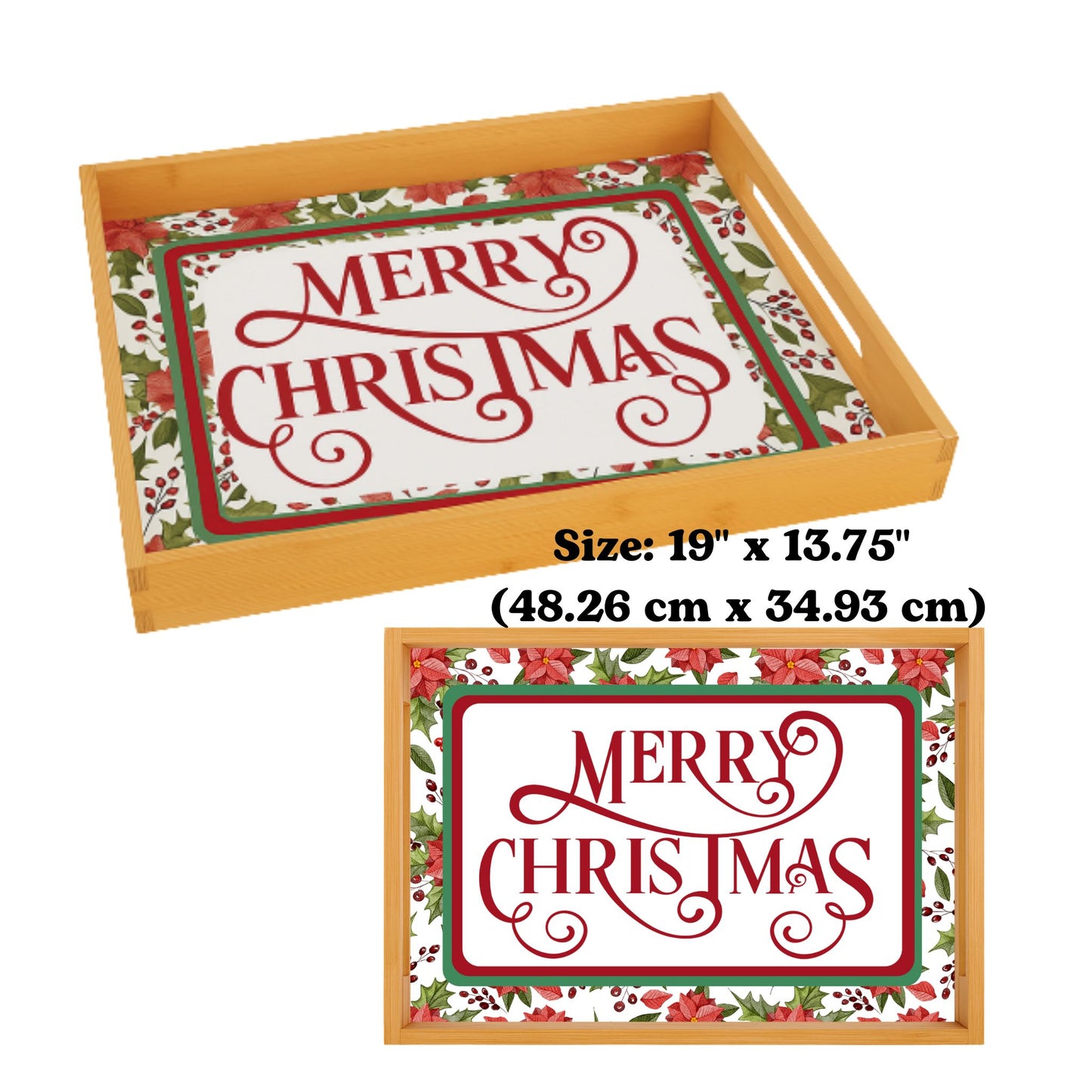 Merry Christmas Serving Tray – Large Wooden Holiday Platter