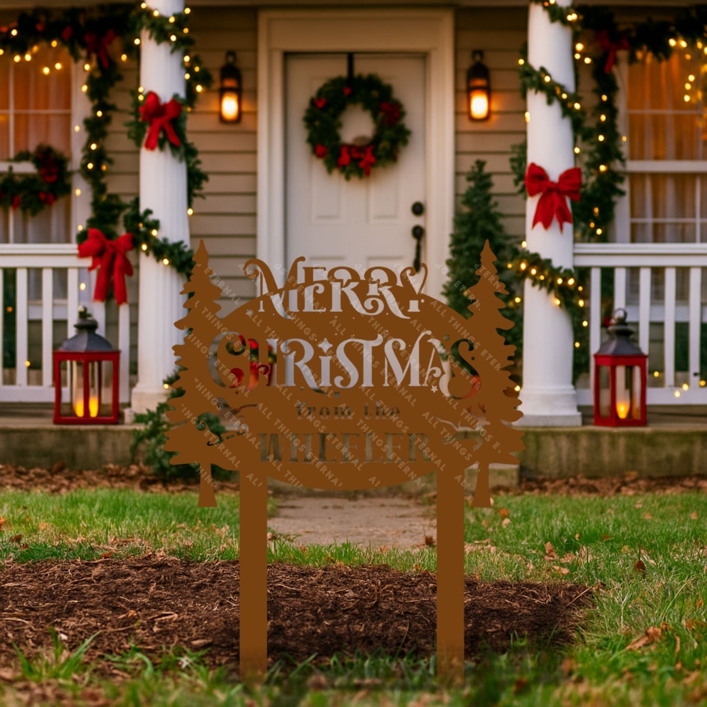 Personalized Merry Christmas Metal Yard Sign – Custom Holiday Garden Decor