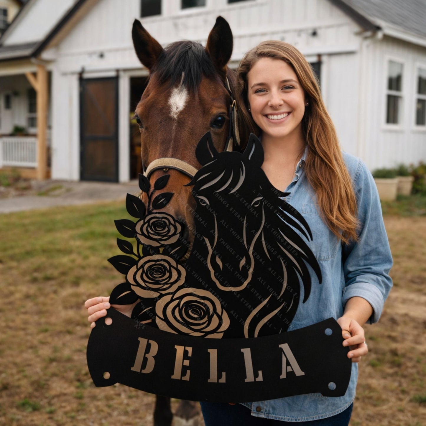 Personalized Horse Stall Name Sign – Custom Mare Metal Barn Door Decor