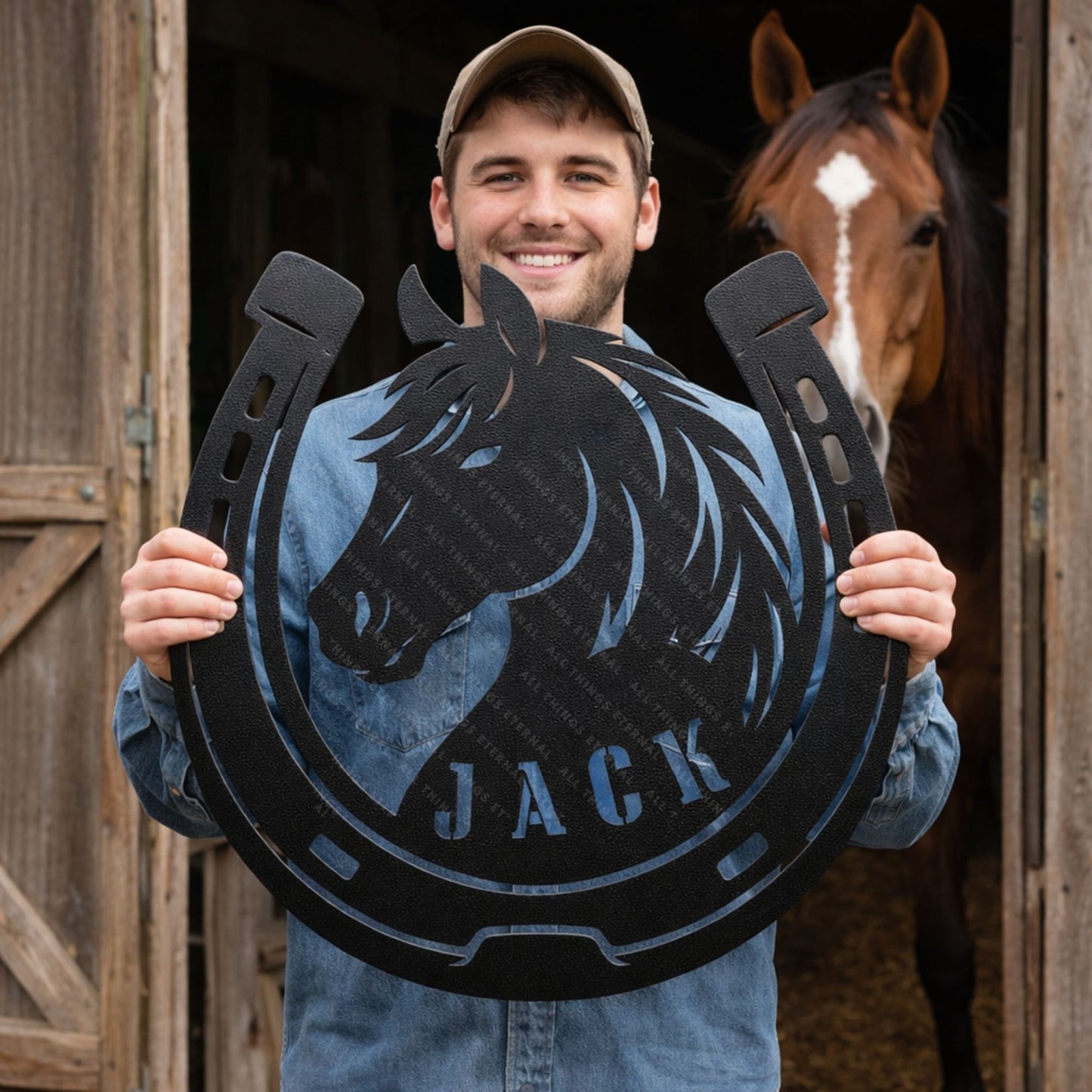 Personalized Horseshoe Metal Stall Sign, Gift for Horse Lovers & Equestrian Moms