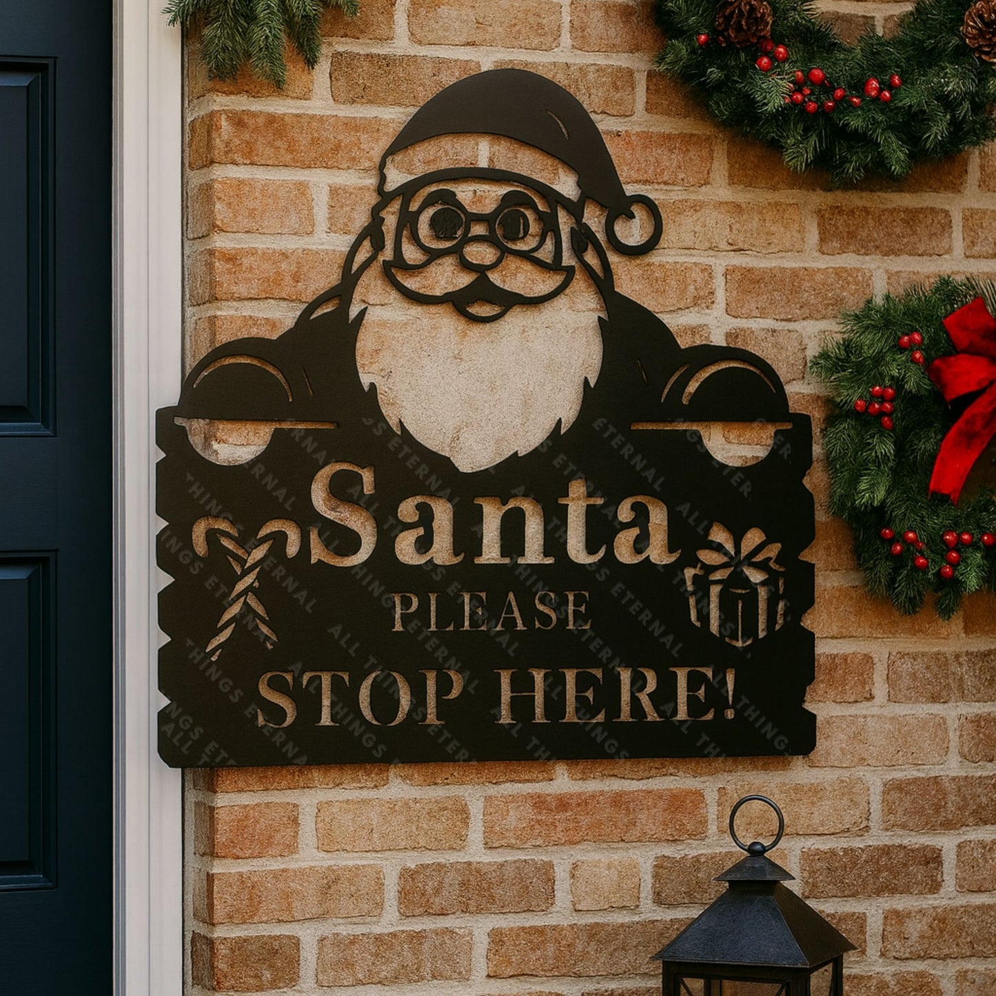 Santa Please Stop Here Metal Christmas Sign | Holiday Decor