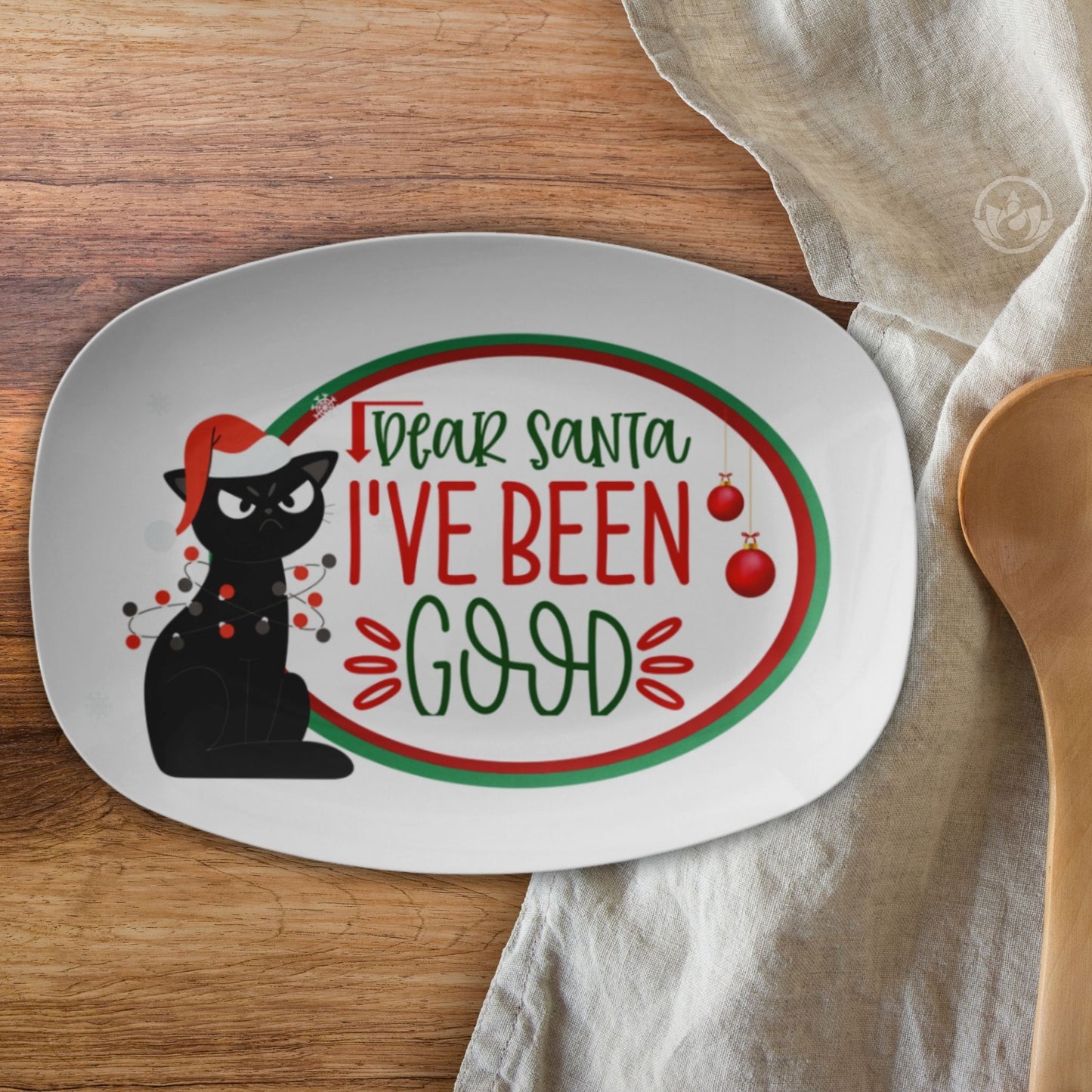 Funny Cat Christmas Tray – Dear Santa I've Been Good Party Platter