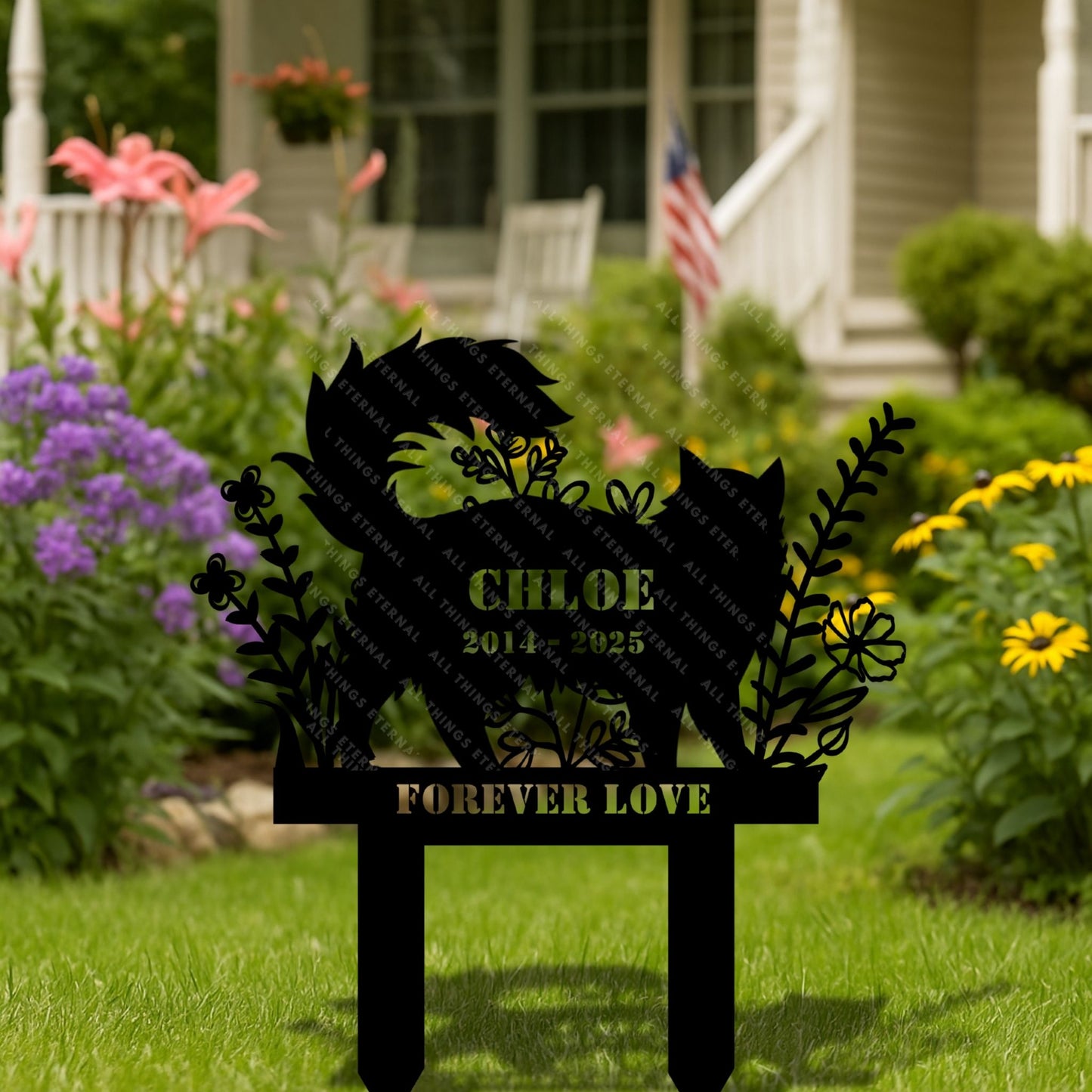 Personalized Cat Memorial Stake - Custom Metal Grave Marker for Pets