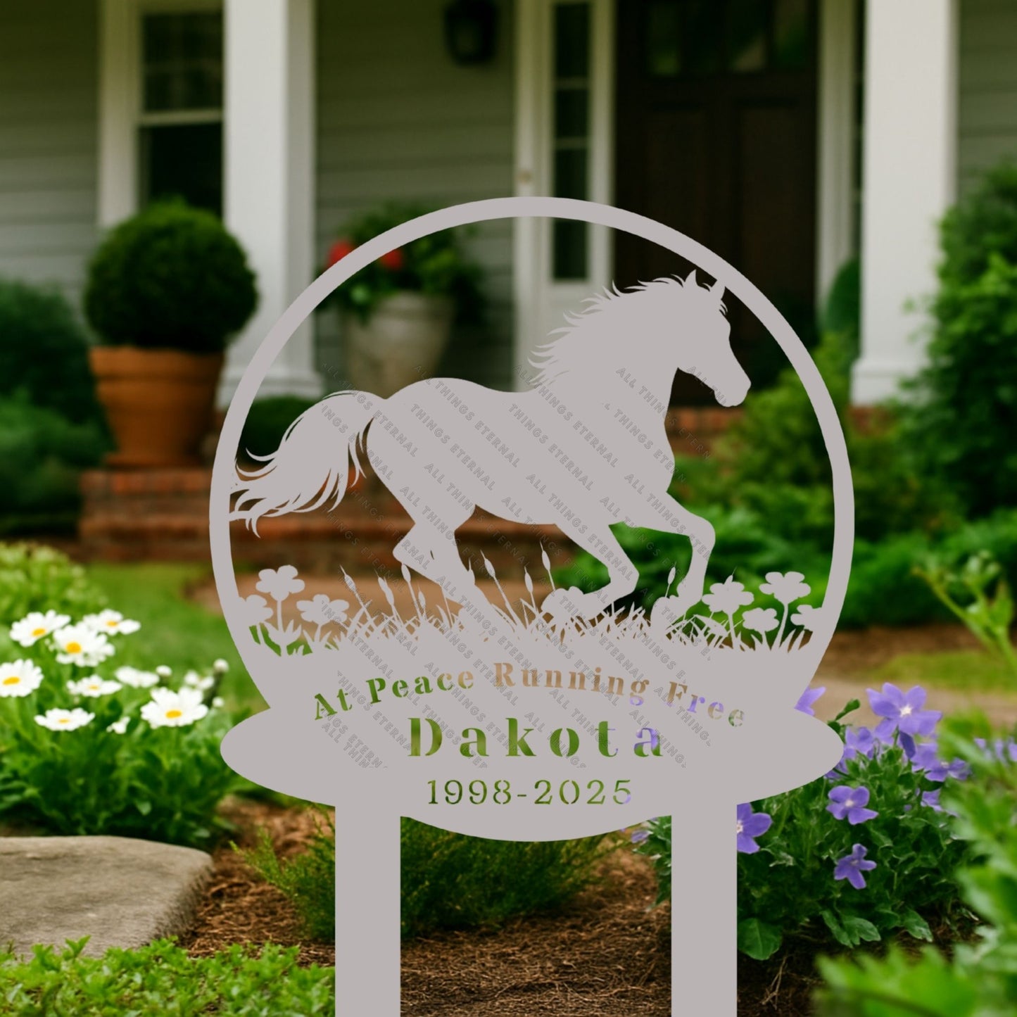 Personalized Horse Memorial Metal Garden Stake – Custom Running Horse Tribute Sign with Name & Dates