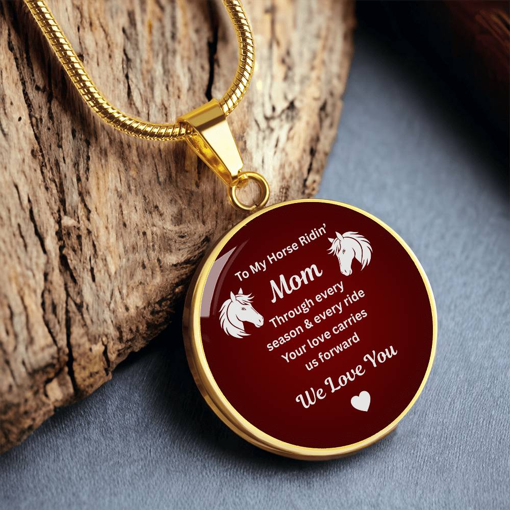To My Horse Riding Mom Circle Necklace – Engraved Gift for Horse Lover Mom Mother’s Day