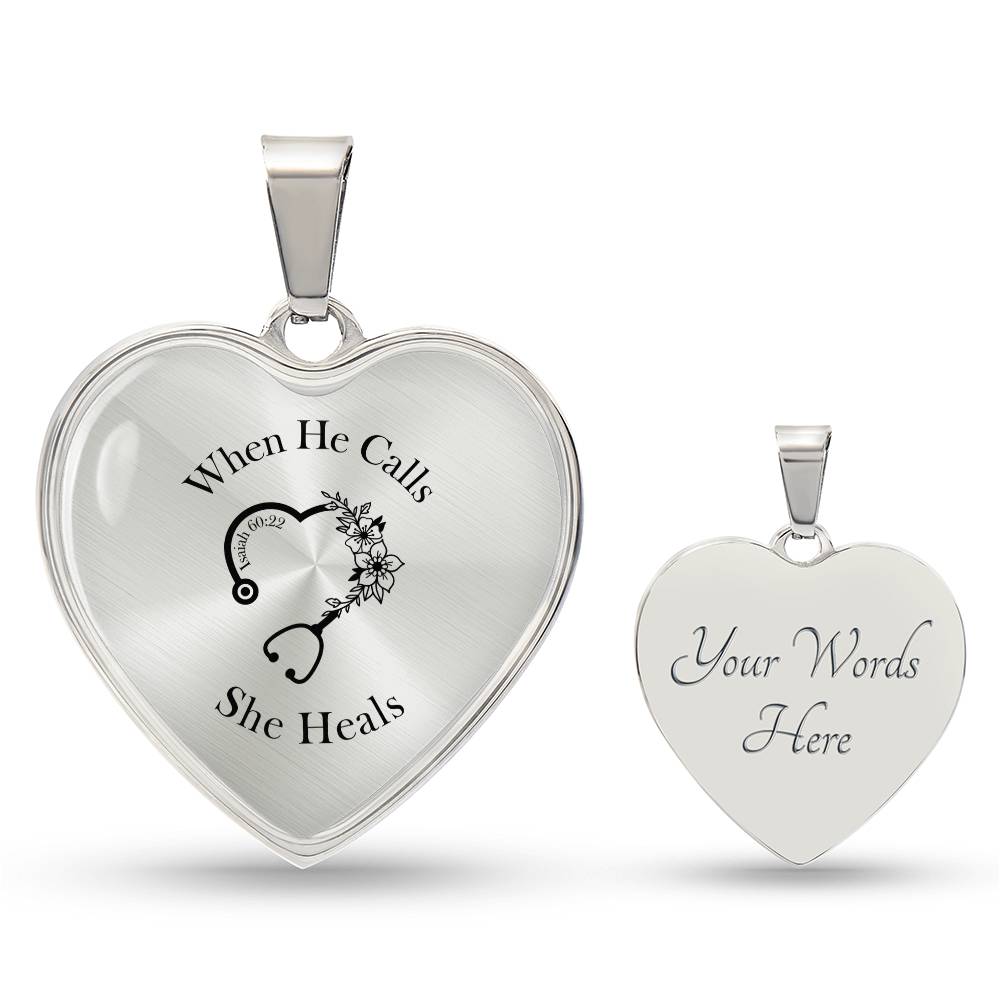 When He Calls She Heals Heart Pendant Necklace – Doctor Jewelry Gift for Her