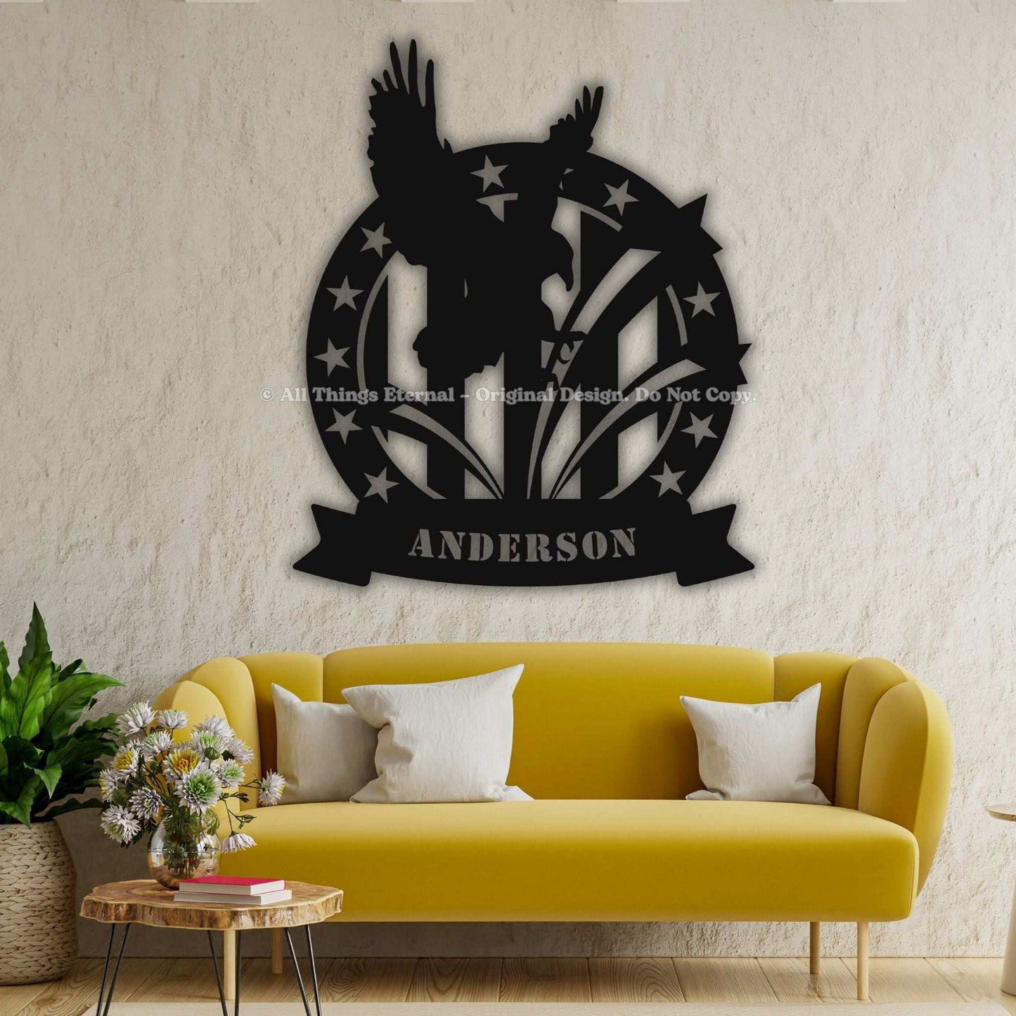 Custom Patriotic Eagle Metal  Wall Art Sign - USA Flag Military Gifts