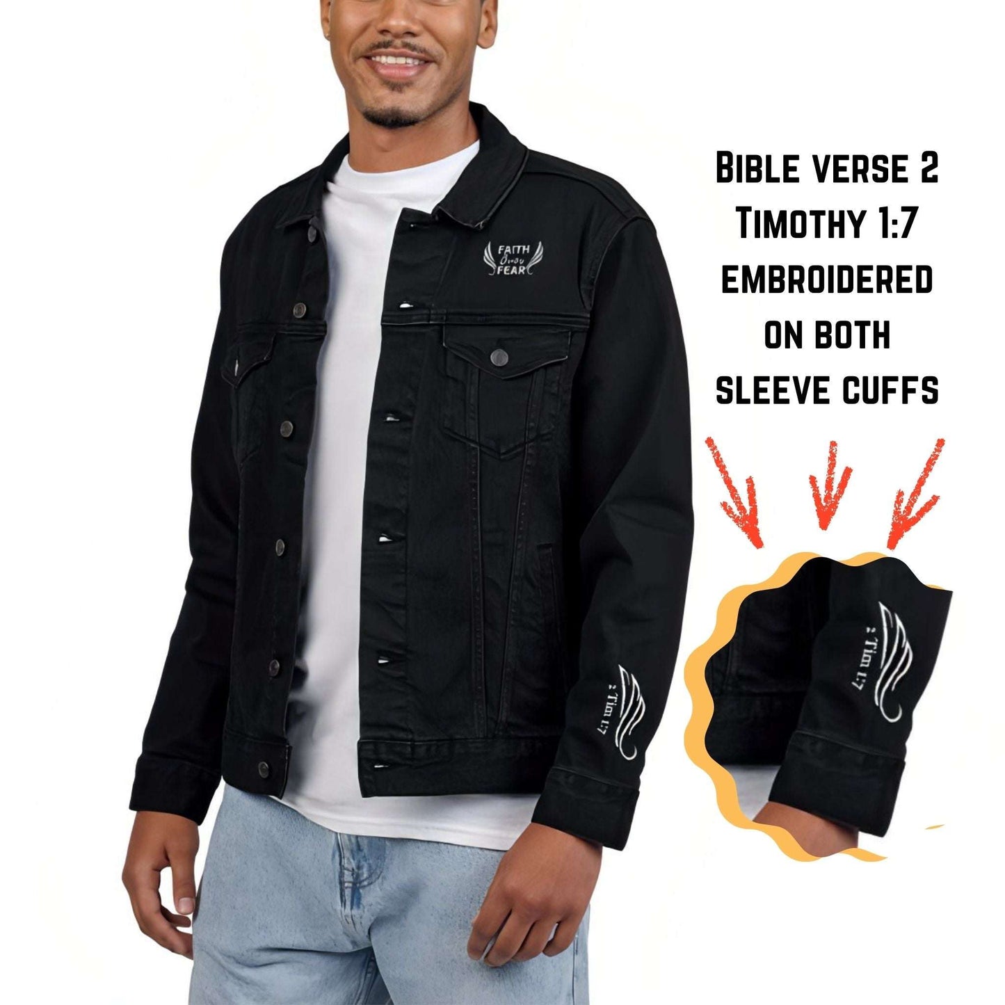 Unisex Faith Over Fear Denim Embroidered Jacket