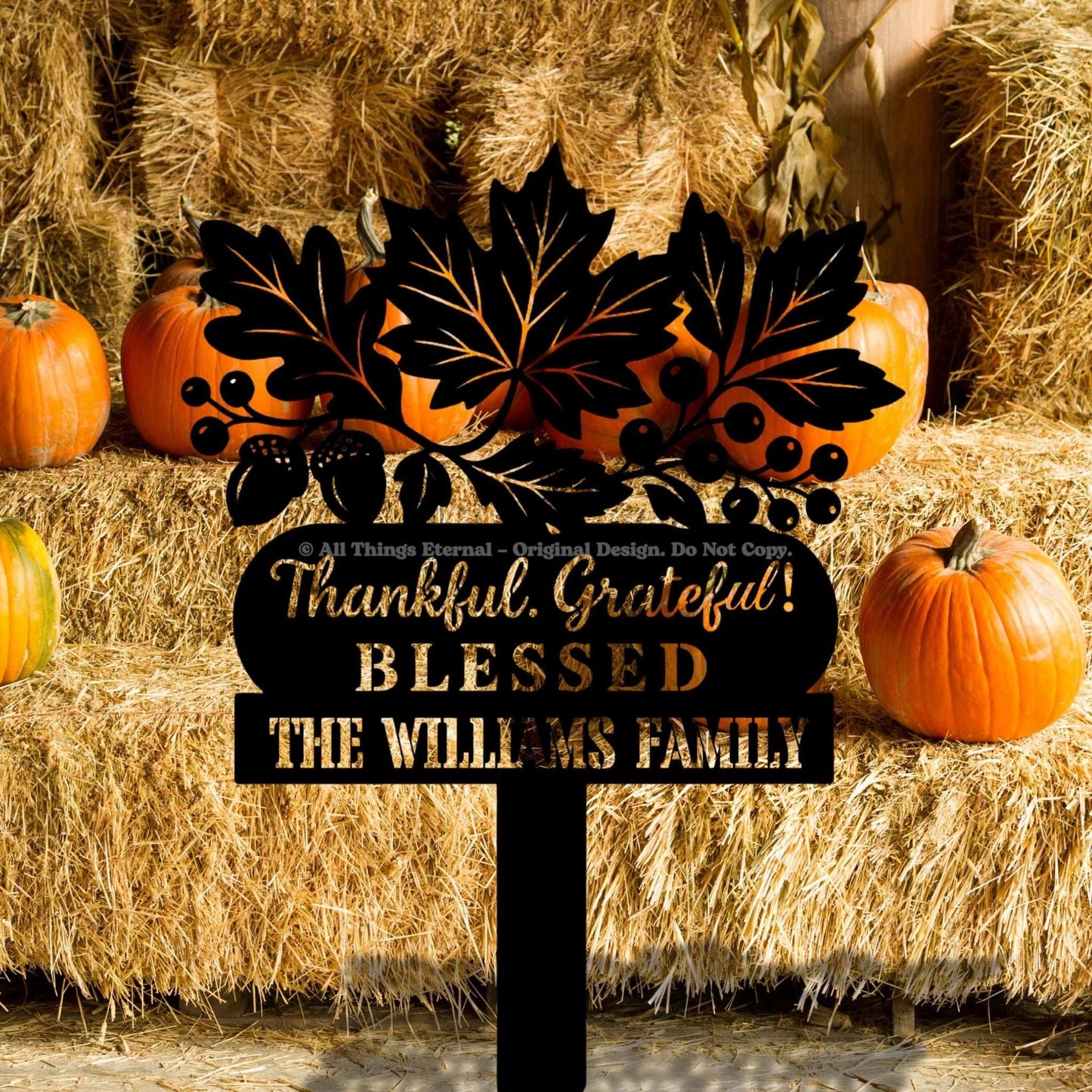 Thankful Grateful Blessed Metal Yard Sign Decoration