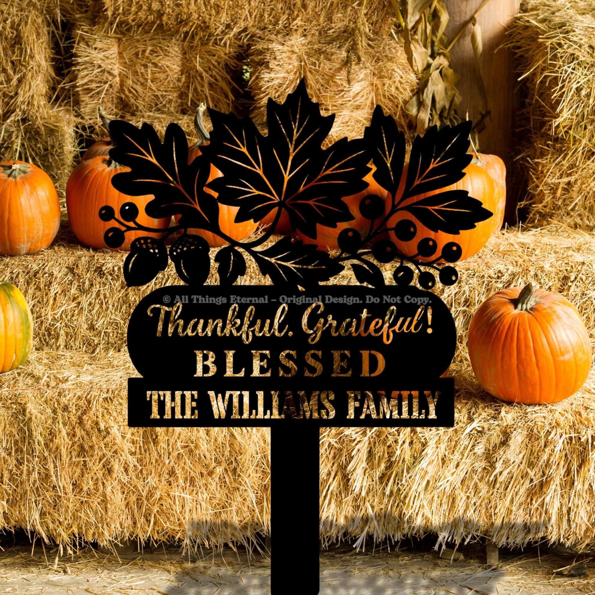 Thankful Grateful Blessed Metal Yard Sign Decoration