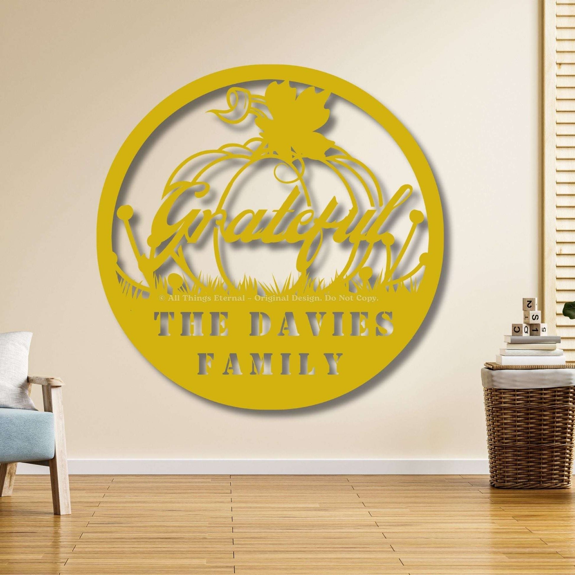 Personalized Pumpkin Grateful Metal Wall Art – Fall & Thanksgiving Decor