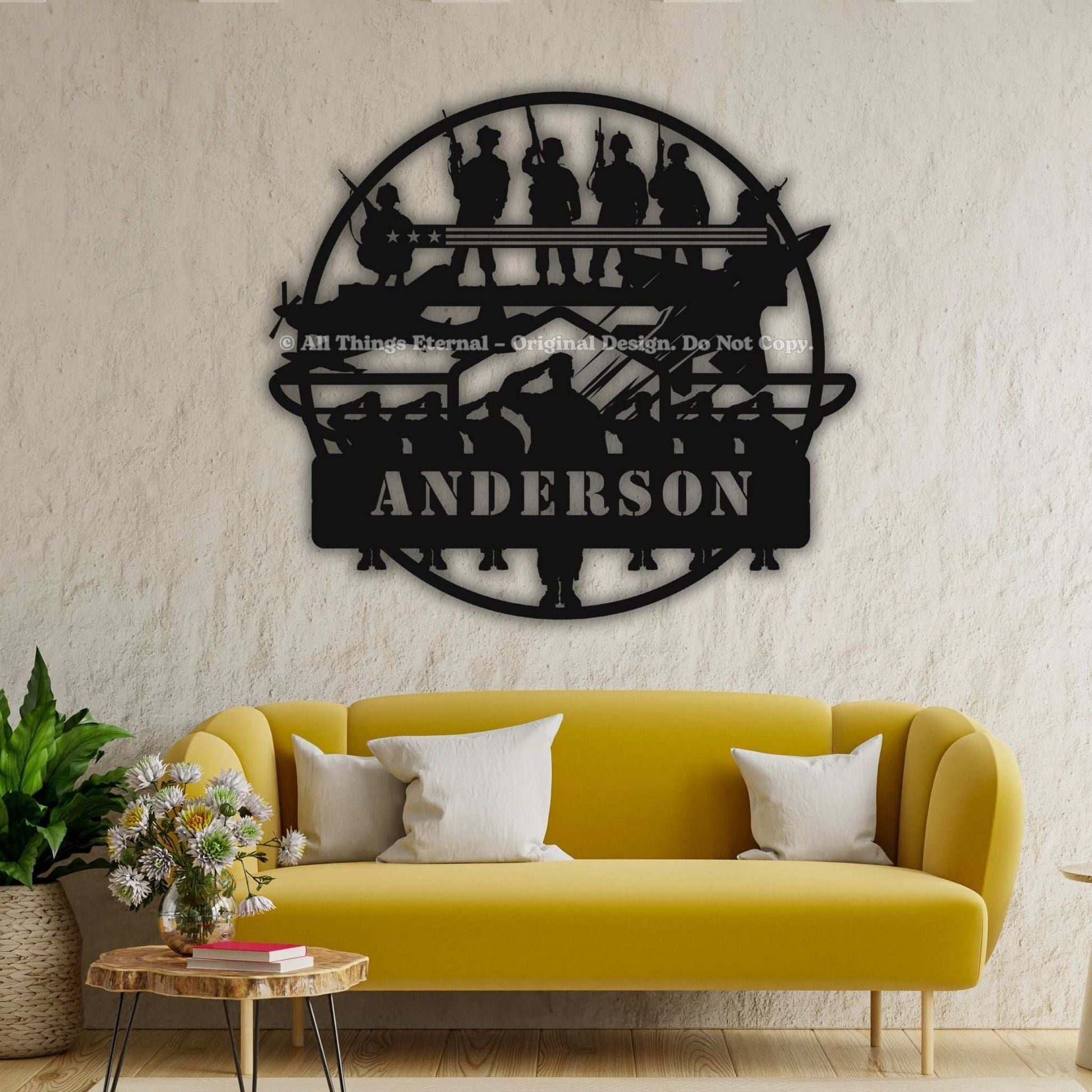 Custom Name Patriotic  Veterans & Soldiers Metal Wall Art Sign