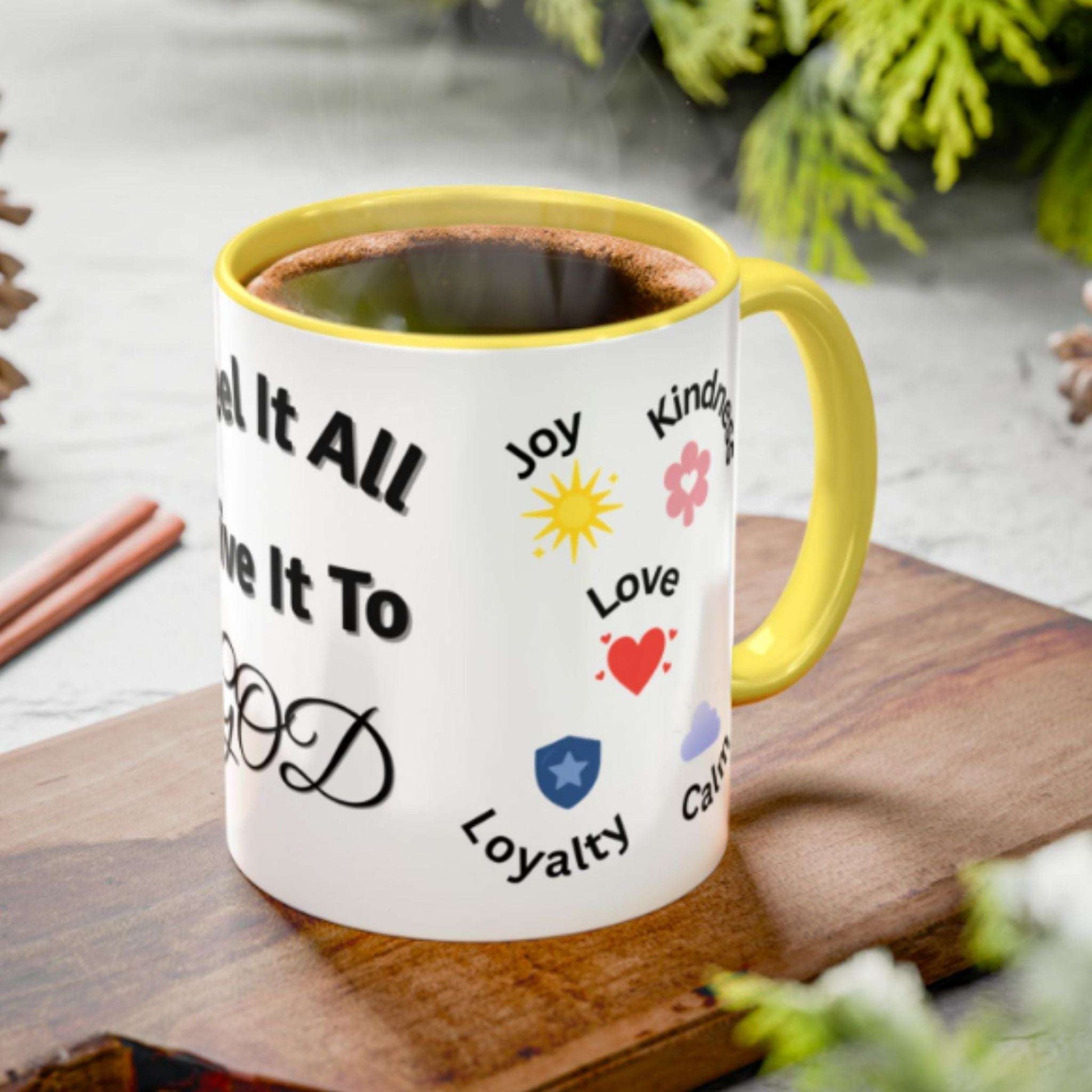 Two-Tone Coffee Mug with Uplifting Symbol – Inspirational Gift