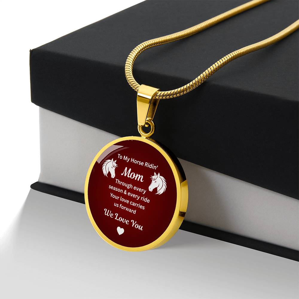To My Horse Riding Mom Circle Necklace – Engraved Gift for Horse Lover Mom Mother’s Day