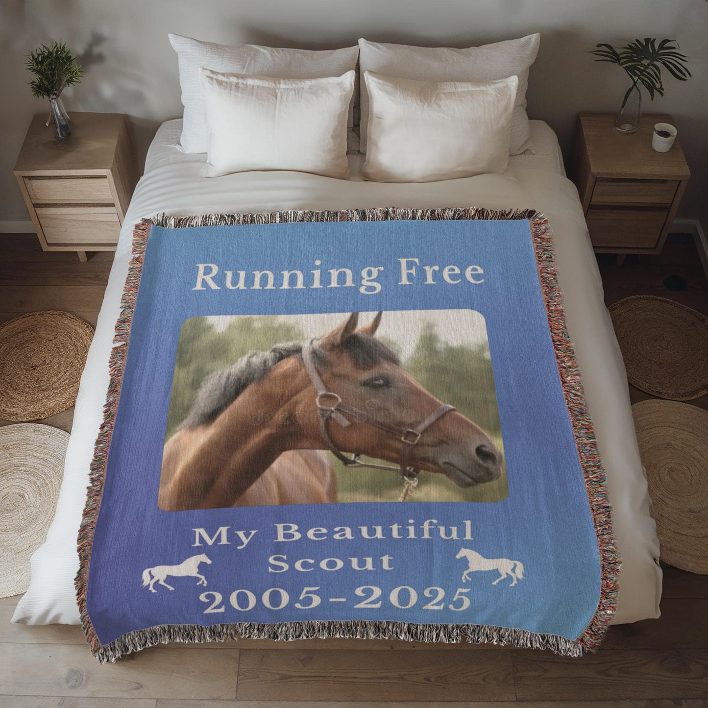 Personalized Horse Photo Woven Blanket with Name & Est Date