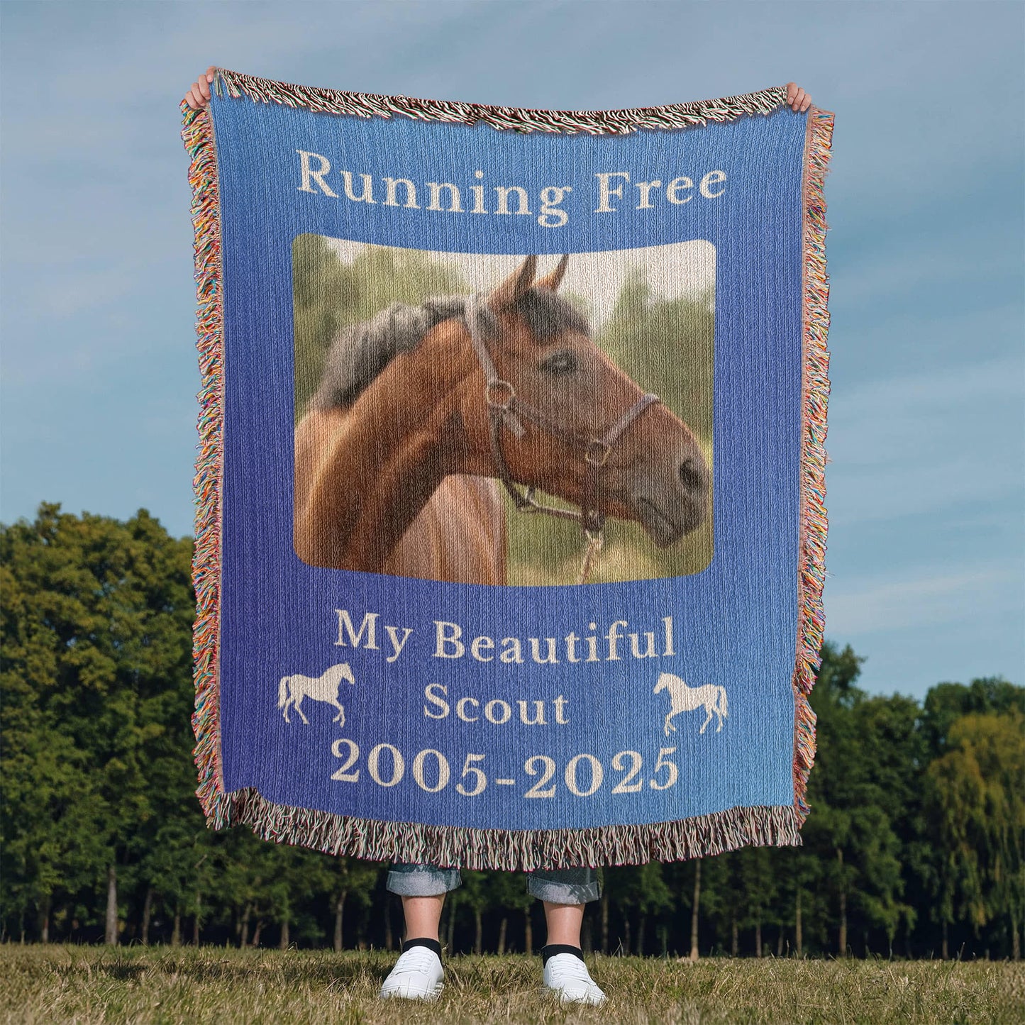 Personalized Horse Photo Woven Blanket with Name & Est Date
