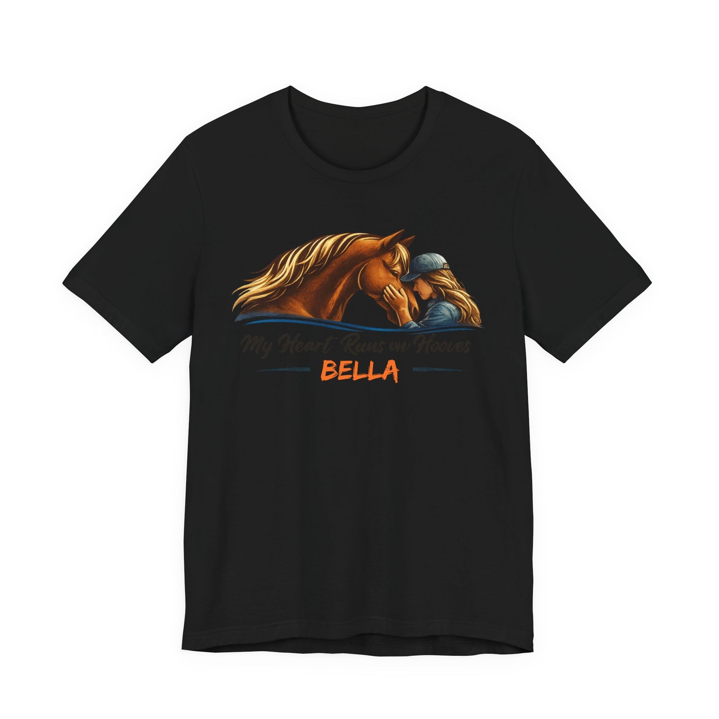 Horse Lover T‑Shirt - My Heart Runs on Hooves Personalized Bella Tee