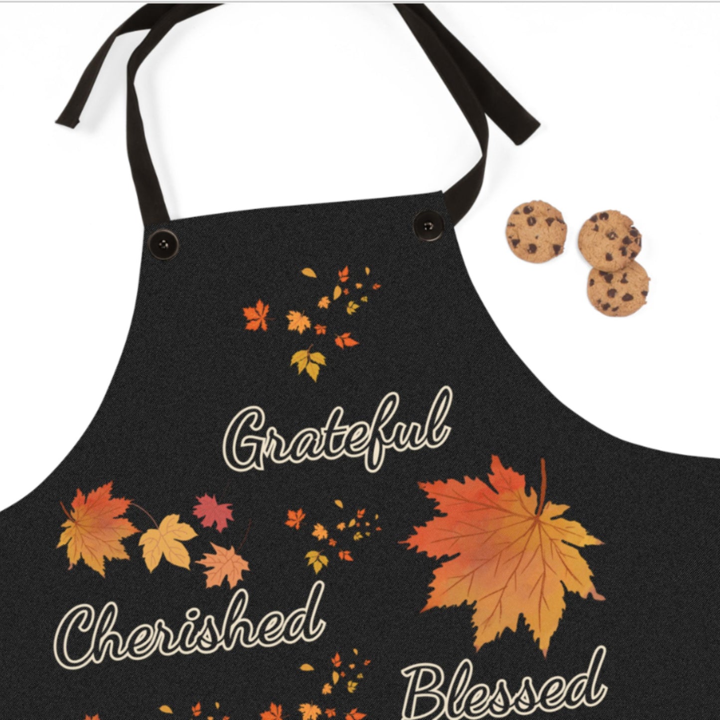 Black Grateful Thankful Blessed Apron | Fall Kitchen Gift | Thanksgiving