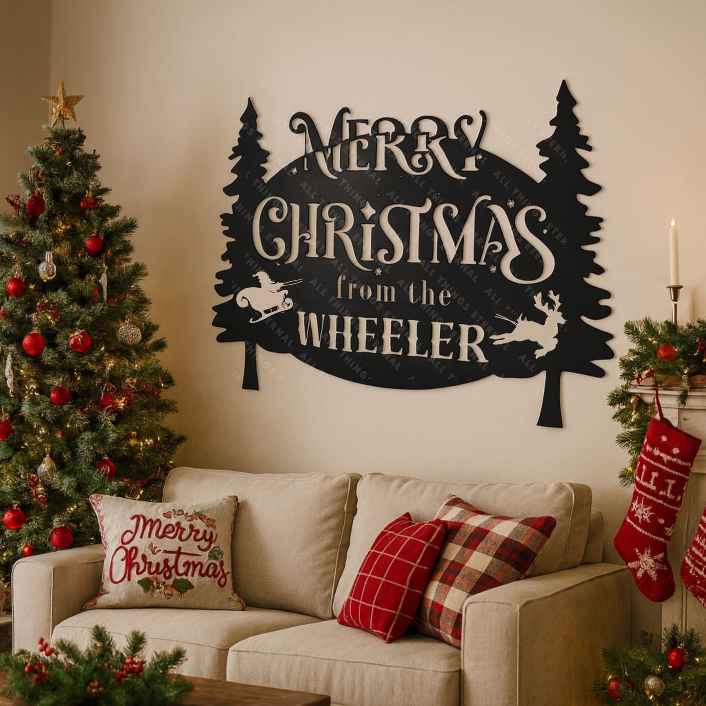 Personalized Merry Christmas Metal Sign – Custom Wall Holiday Decor